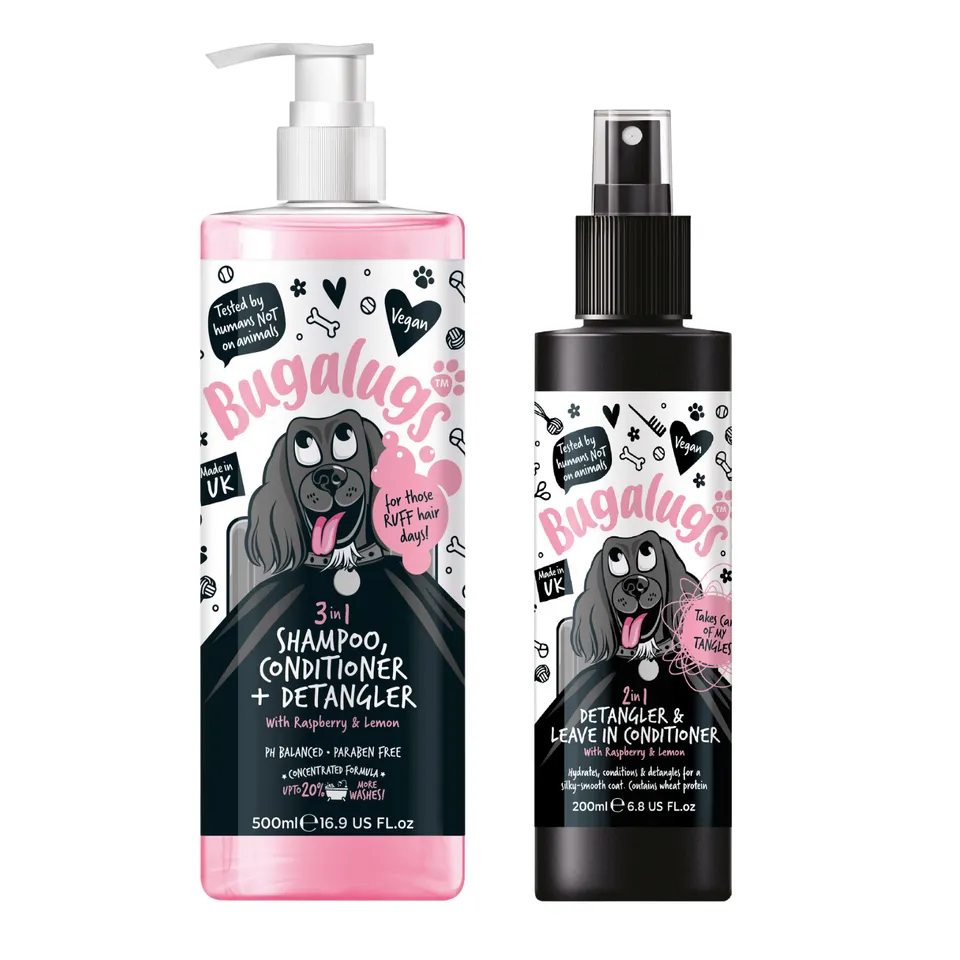 bugalugs-raspberry-lemon-3-in-1-dog-shampoo-detangler-grooming-bundle-shampoo-se image 1