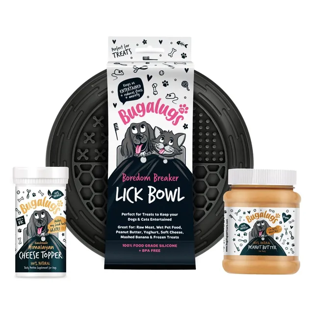 bugalugs-lick-bowl-cheese-topper-peanut-butter-bundle-lecknapf-set-mit-k-se-topp image 1