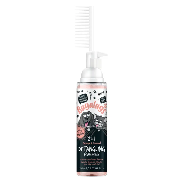 bugalugs-papaya-coconut-2-in-1-detangling-foam-comb-entwirrungs-kamm-mit-leave-i image 1