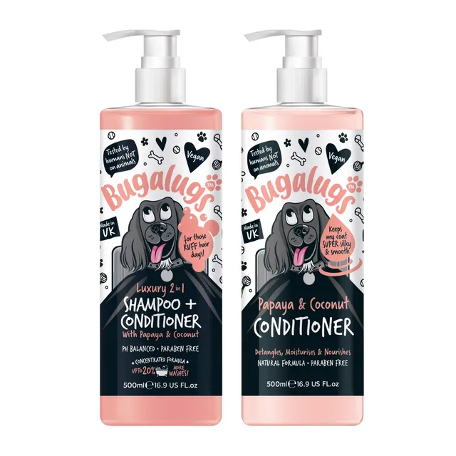 bugalugs-luxury-papaya-coconut-dog-shampoo-conditioner-duo-2-in-1-set-mit-2x-500 image 1