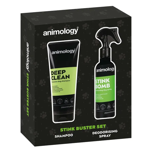animology-stink-buster-geschenkset-deep-clean-shampoo-stink-bomb-deo-spray-gegen image 1