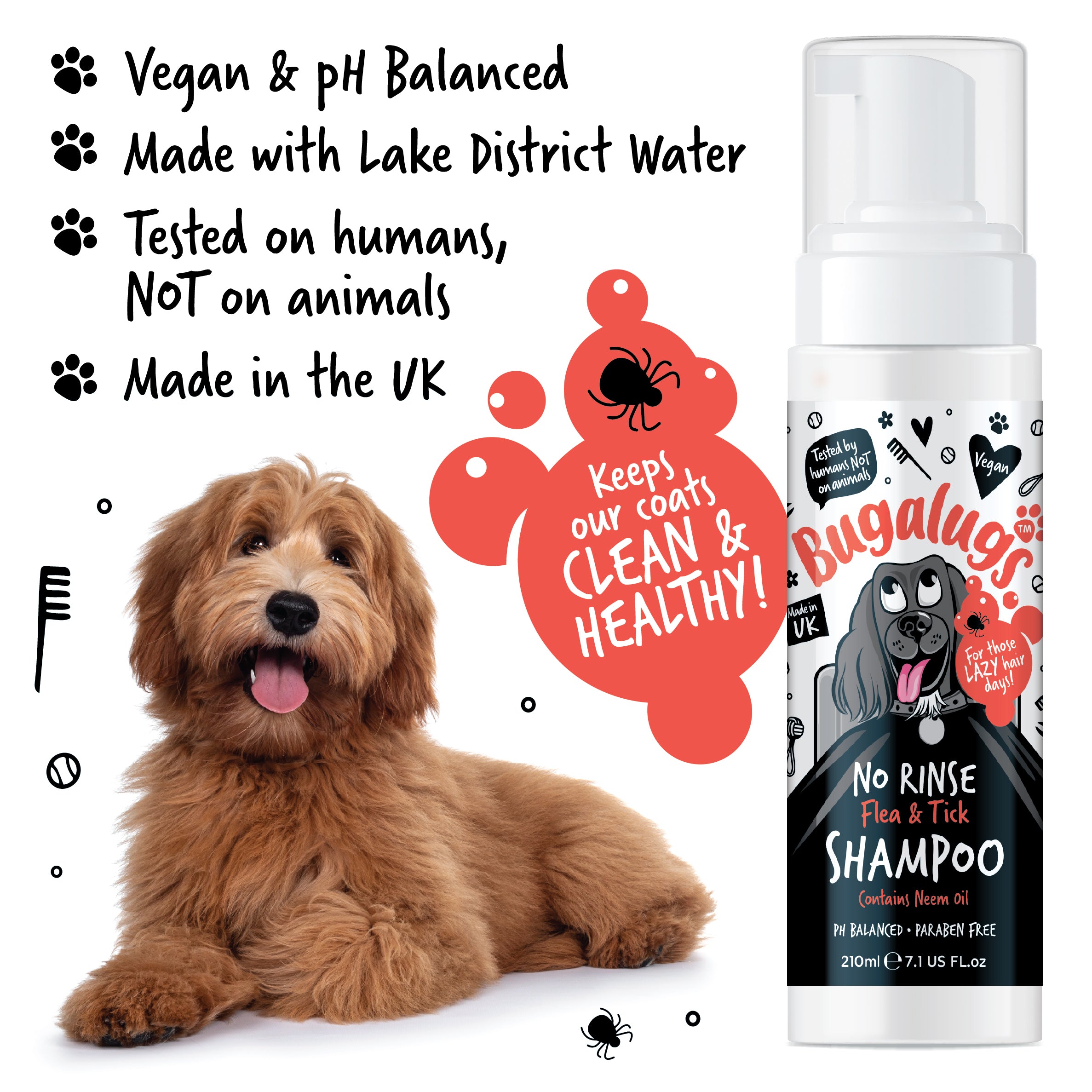bugalugs-no-rinse-flea-tick-shampoo-floh-zeckenshampoo-ohne-aussp-len-mit-neem-l image 2