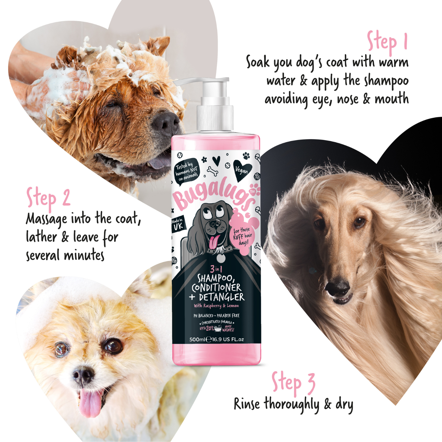 bugalugs-3-in-1-raspberry-lemon-hundeshampoo-conditioner-detangler image 8