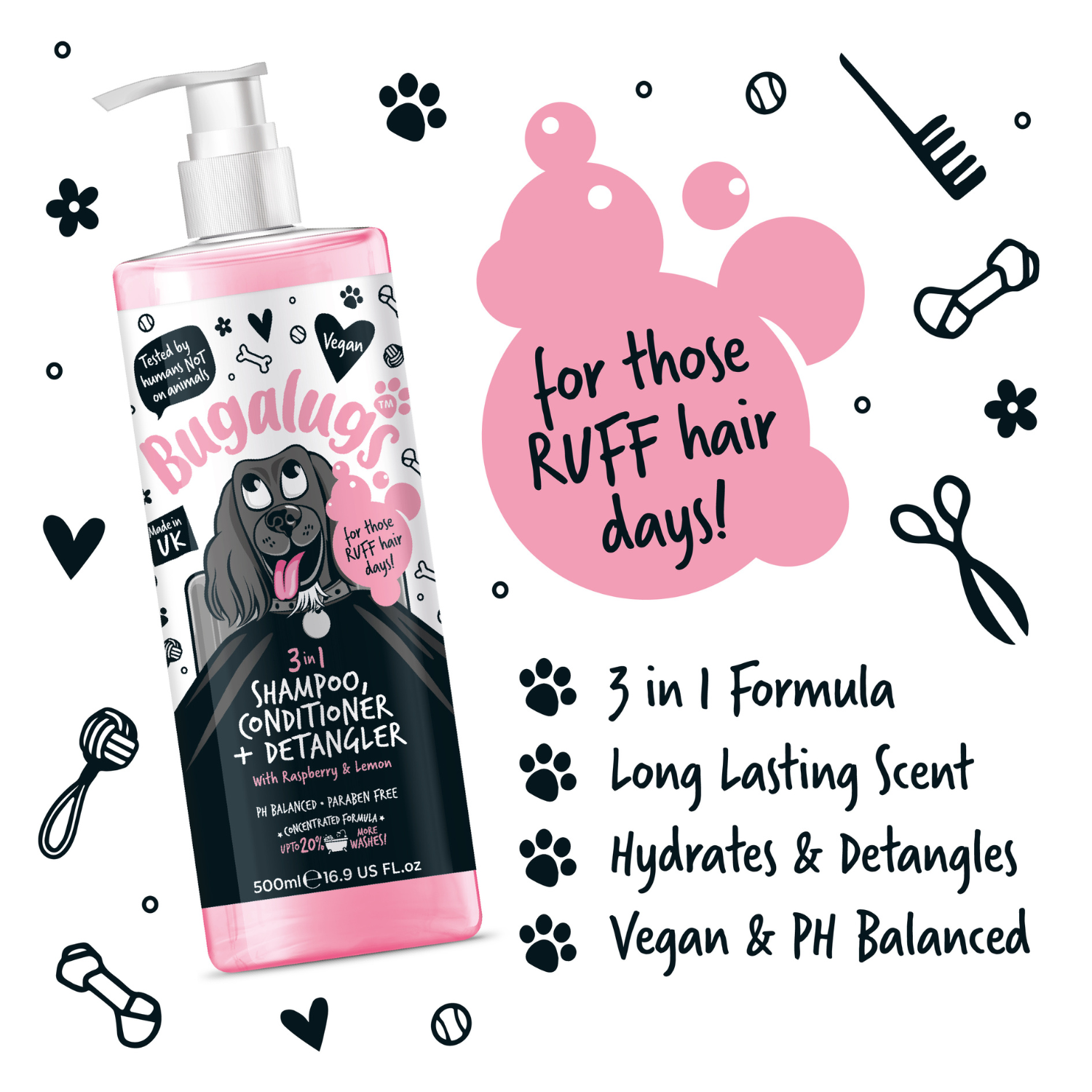bugalugs-3-in-1-raspberry-lemon-hundeshampoo-conditioner-detangler image 3