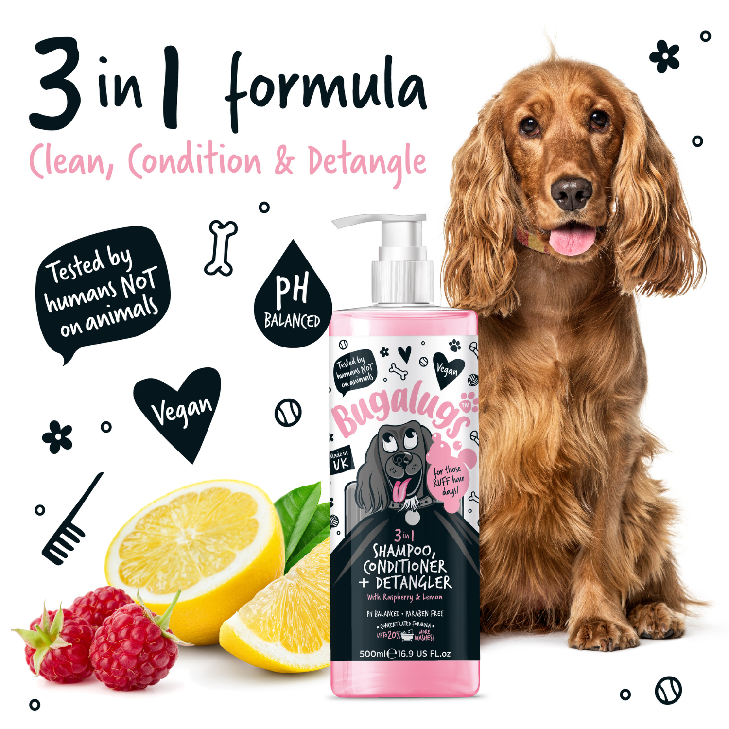 bugalugs-3-in-1-raspberry-lemon-hundeshampoo-conditioner-detangler image 4