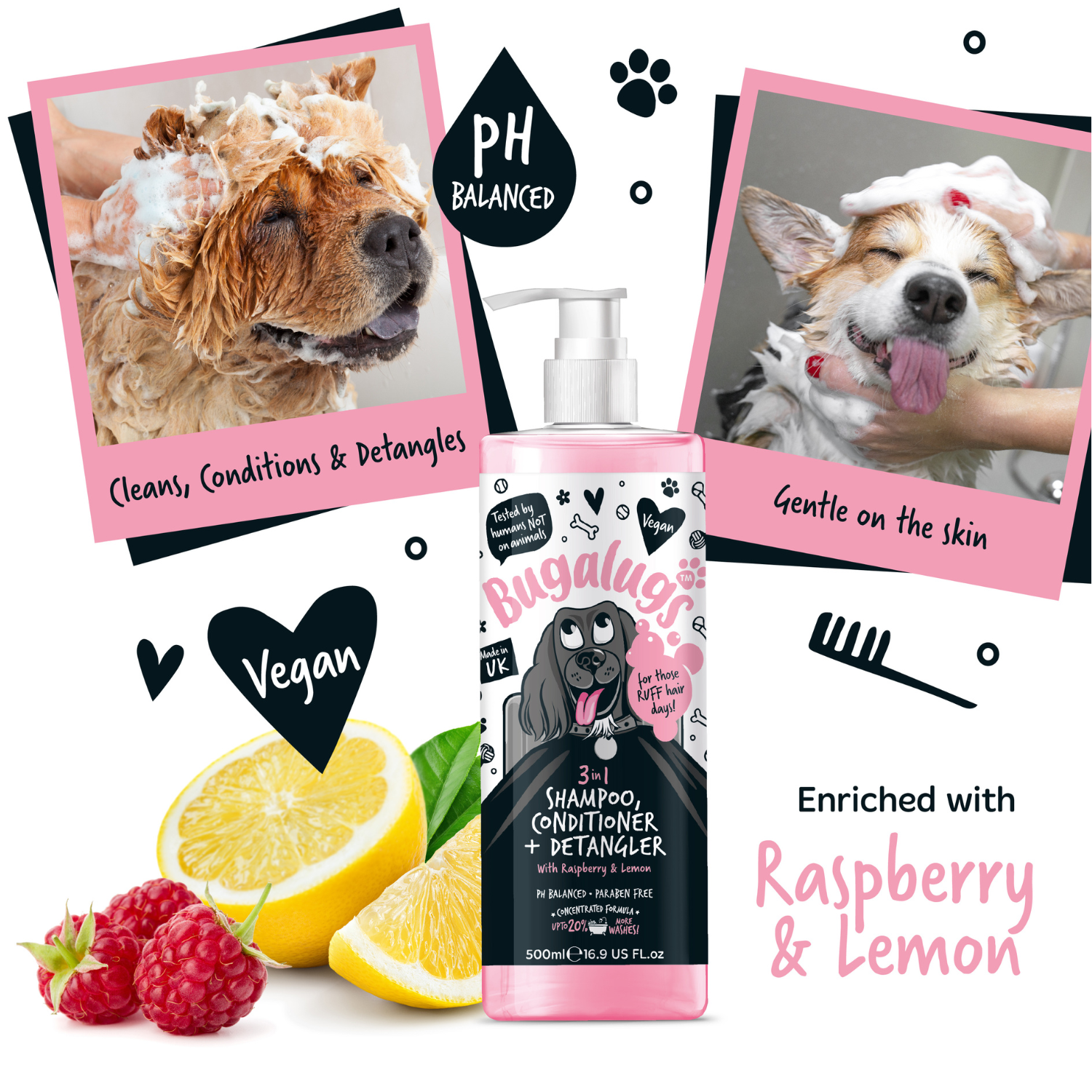 bugalugs-3-in-1-raspberry-lemon-hundeshampoo-conditioner-detangler image 5