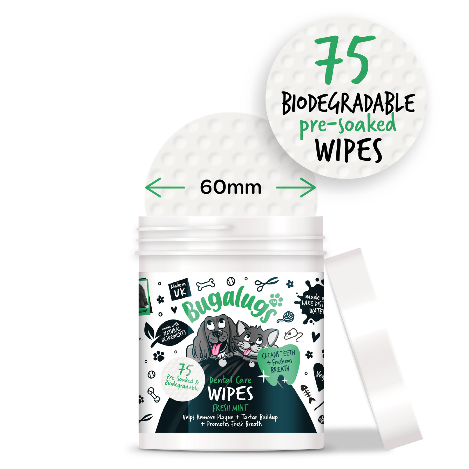 bugalugs-dental-care-wipes-fresh-mint-75-zahnfleget-cher-f-r-hunde-katzen image 2