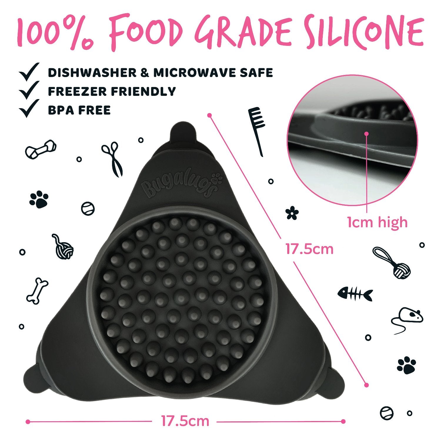 bugalugs-triangle-lick-pad-f-r-hunde-katzen-schwarz-lickimat-mit-saugn-pfen image 4