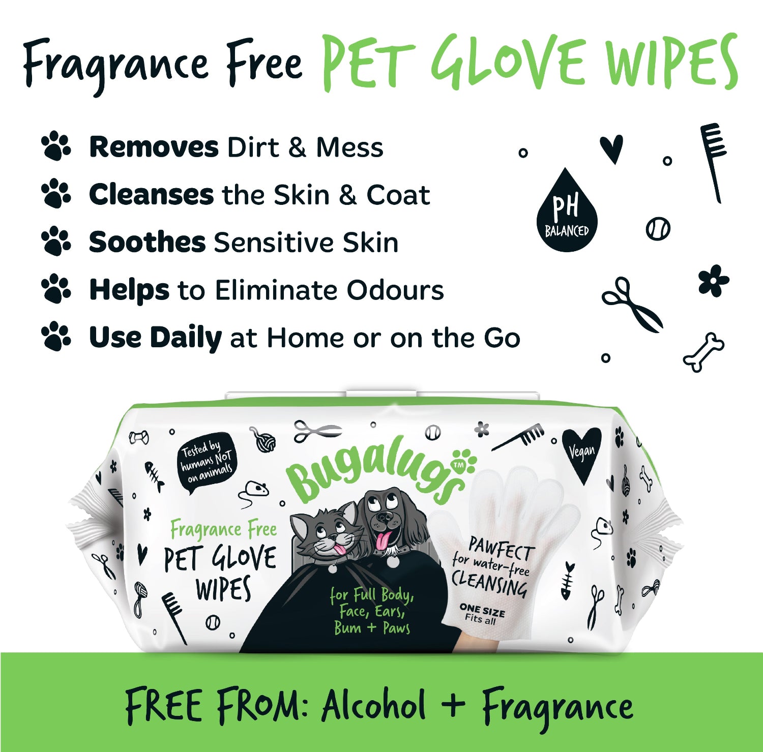 bugalugs-fragrance-free-handschuh-feuchtt-cher-f-r-hunde-katzen-30-st-ck-plastik image 2
