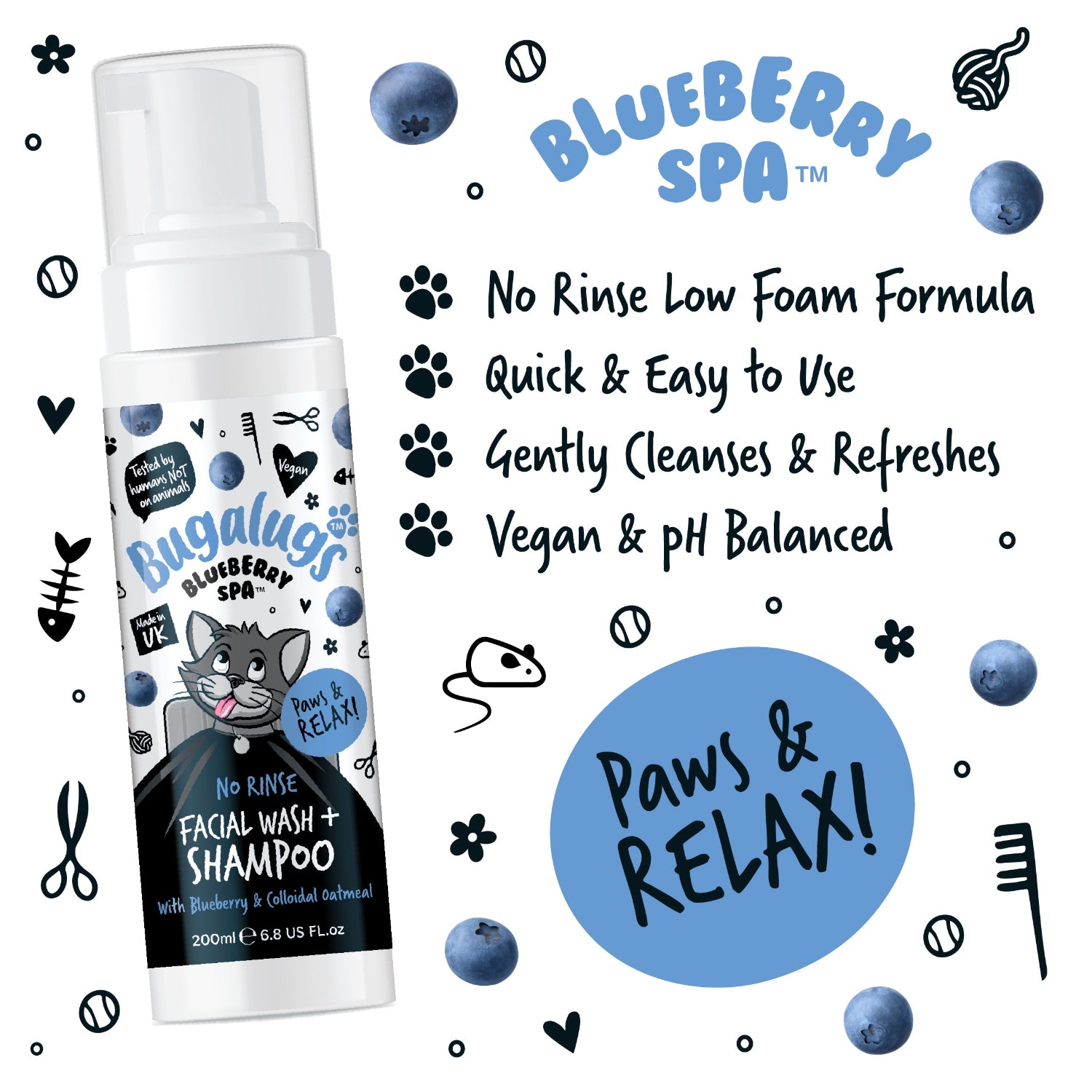 bugalugs-blueberry-spa-no-rinse-facial-wash-shampoo-f-r-katzen-waschfreie-pflege image 2