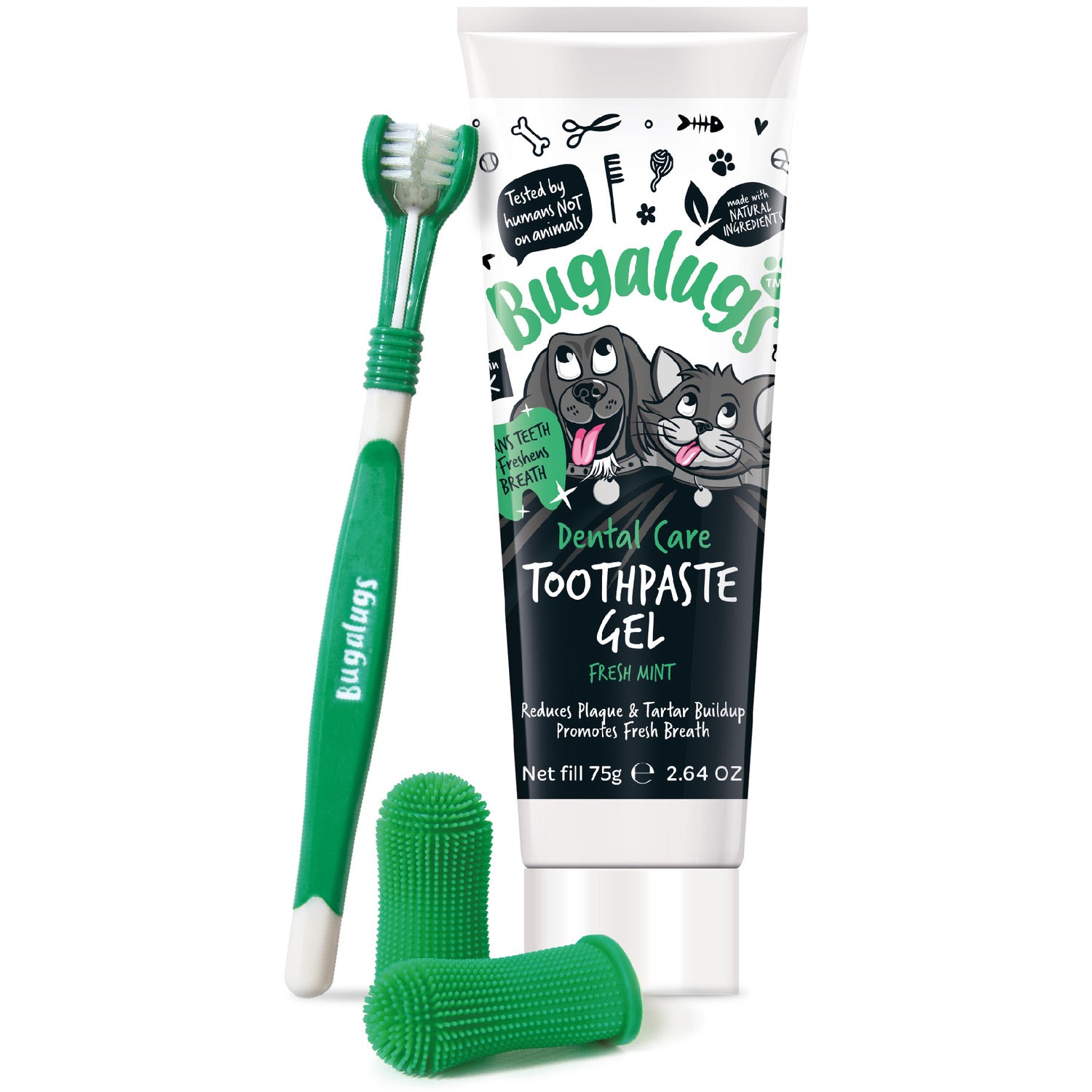 bugalugs-dental-care-kit-f-r-hunde-katzen-zahnpasta-gel-triple-head-zahnb-rste-f image 2