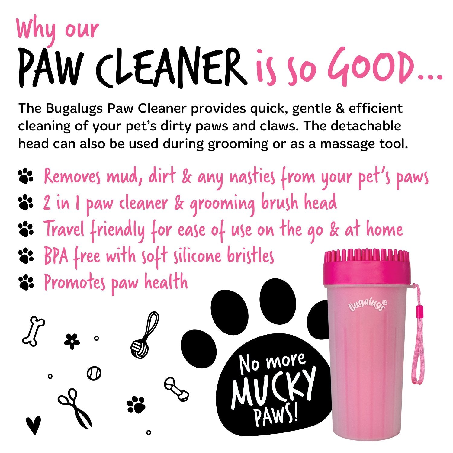 bugalugs-paw-cleaner-cup-f-r-hunde-gro-pink-2-in-1-pfotenreiniger-mit-b-rstenkop image 5