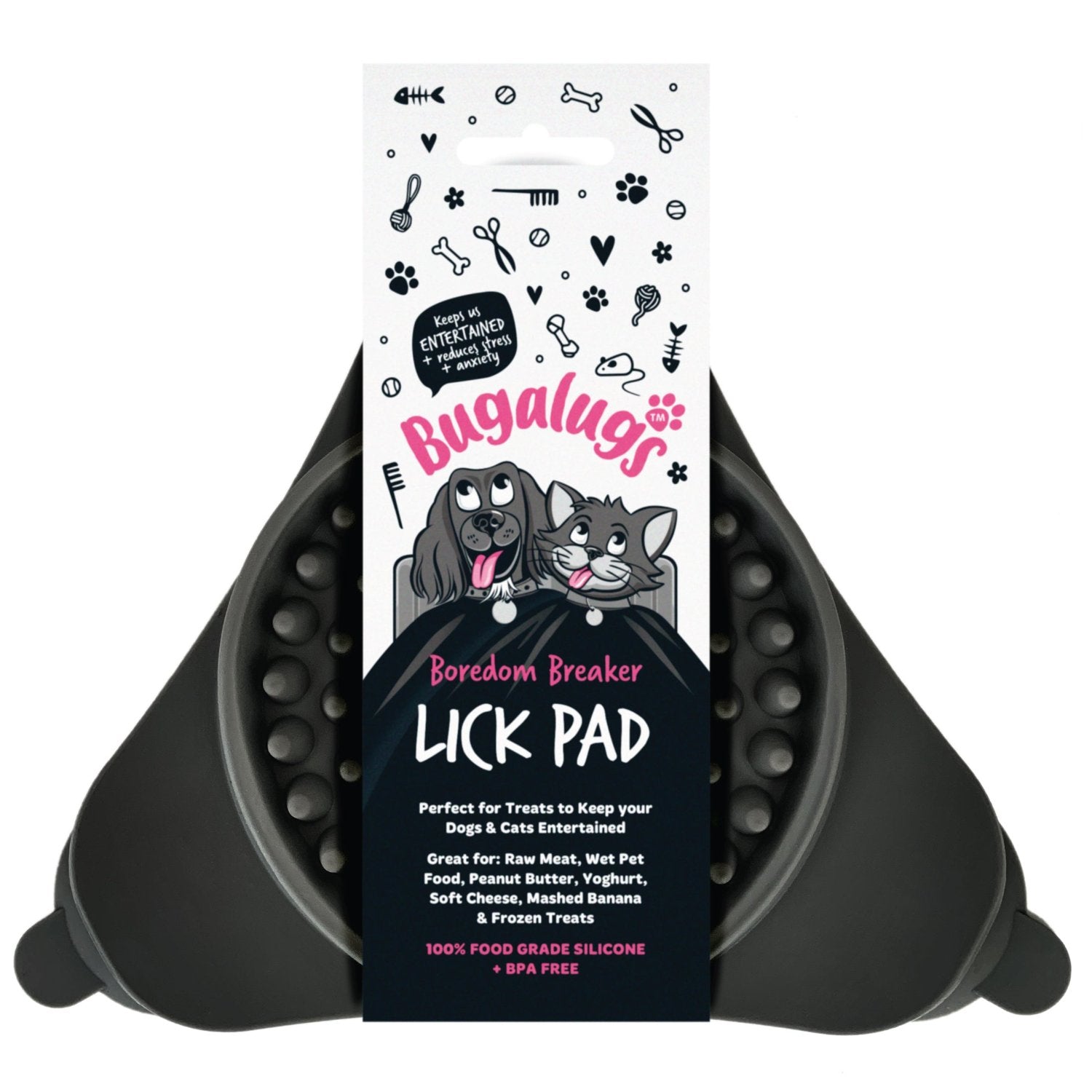 bugalugs-triangle-lick-pad-f-r-hunde-katzen-schwarz-lickimat-mit-saugn-pfen image 1