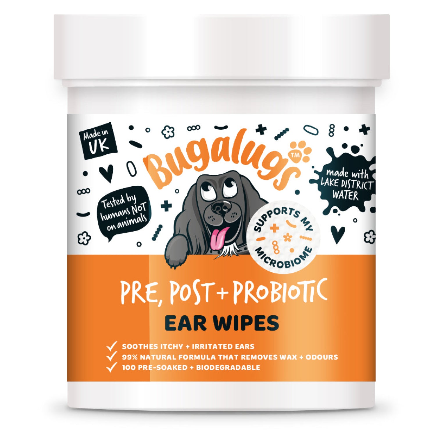 bugalugs-pre-post-probiotic-ear-wipes-f-r-hunde-ohrreinigungst-cher-mit-aloe-ver image 1