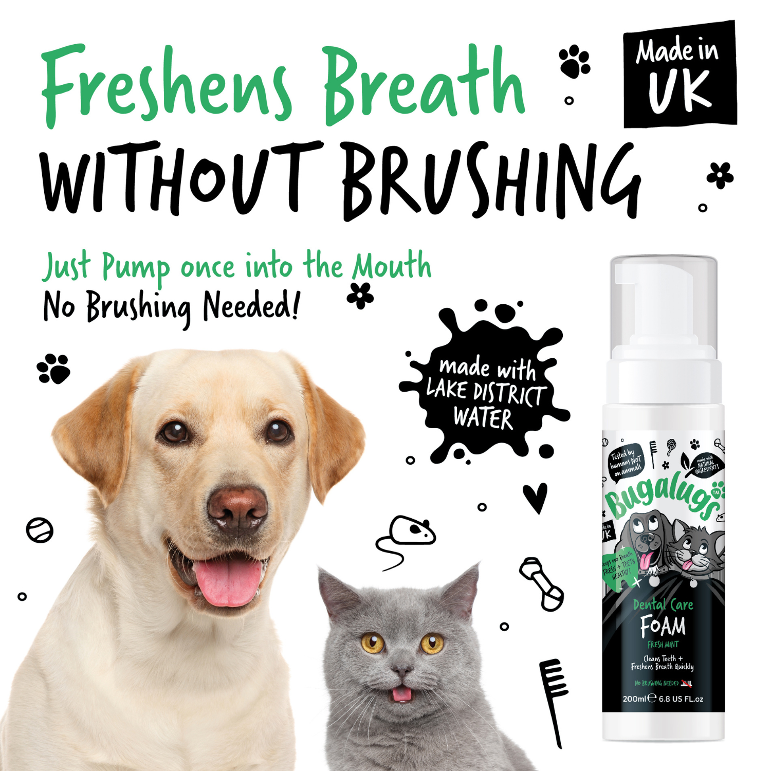 bugalugs-dental-care-foam-zahnpflegeschaum-ohne-b-rsten-f-r-hunde-katzen-fresh-m image 3