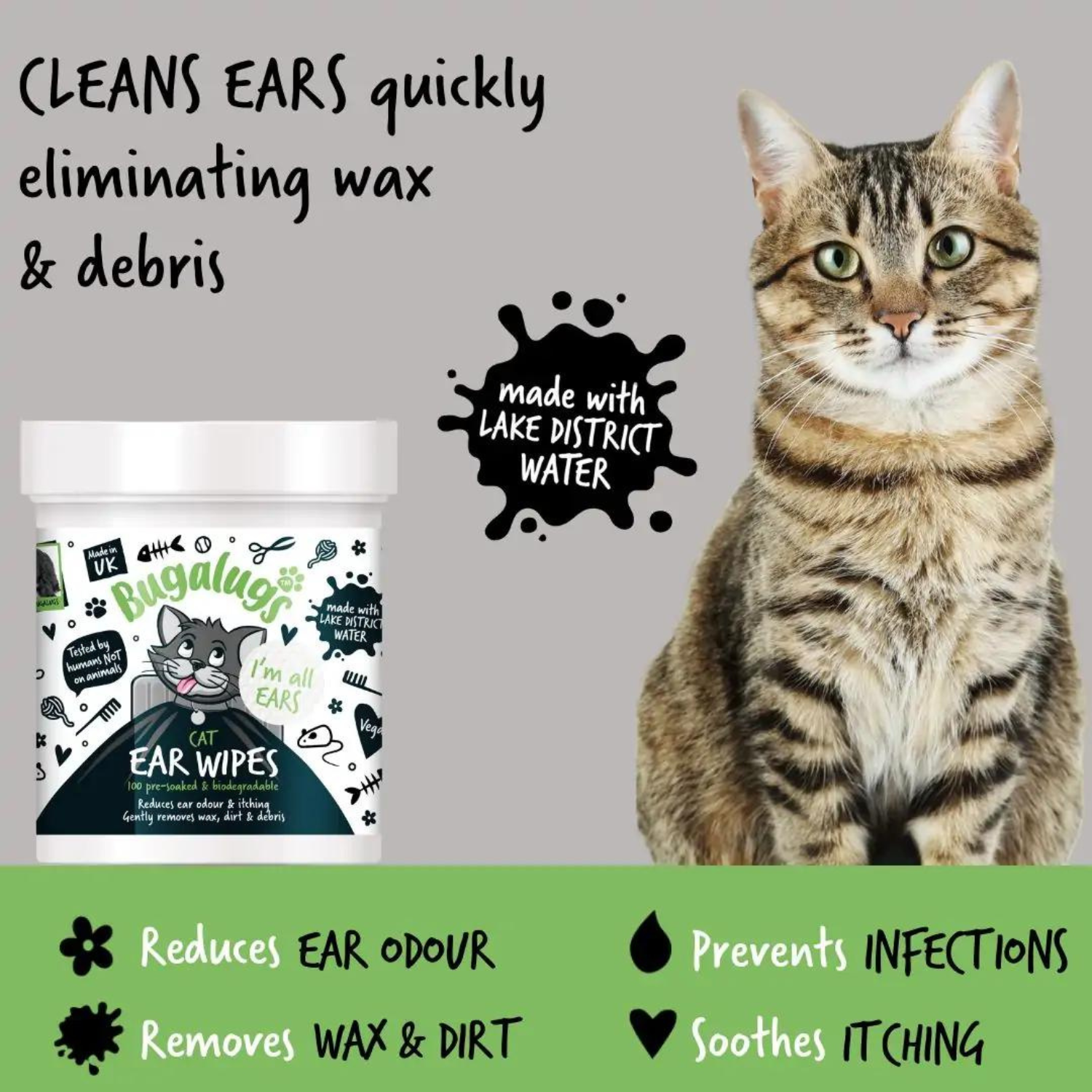 bugalugs-cat-ear-wipes-100-vorgereinigte-biologisch-abbaubare-ohrt-cher-f-r-katz image 2