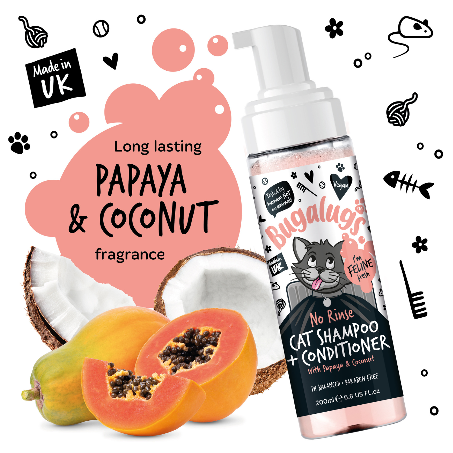 bugalugs-papaya-coconut-no-rinse-2-in-1-katzenshampoo-conditioner-trockenpflege- image 2