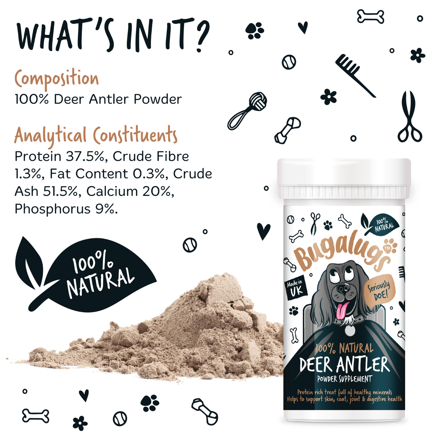 bugalugs-natural-deer-antler-supplement-powder-70-g-hirschgeweihpulver-f-r-hunde image 3