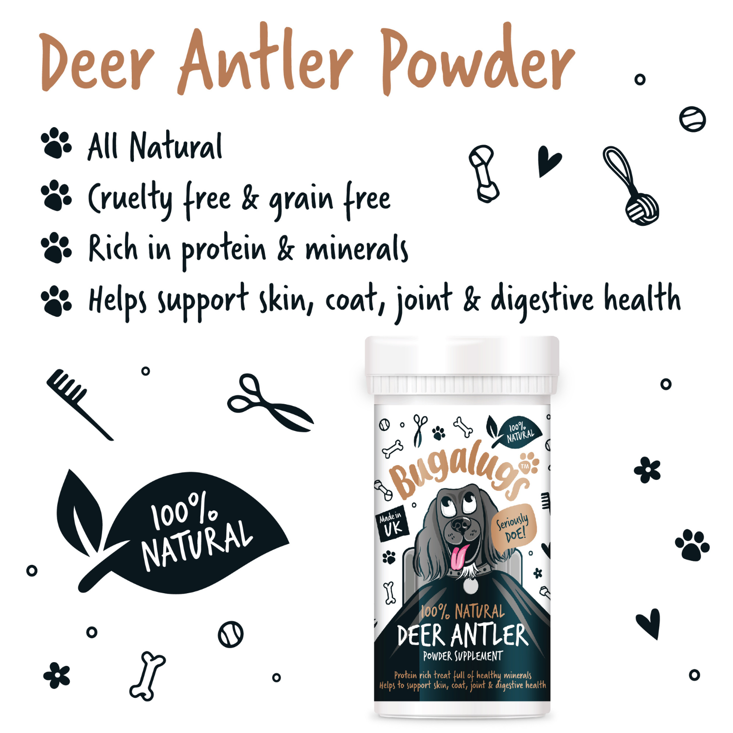 bugalugs-natural-deer-antler-supplement-powder-70-g-hirschgeweihpulver-f-r-hunde image 2