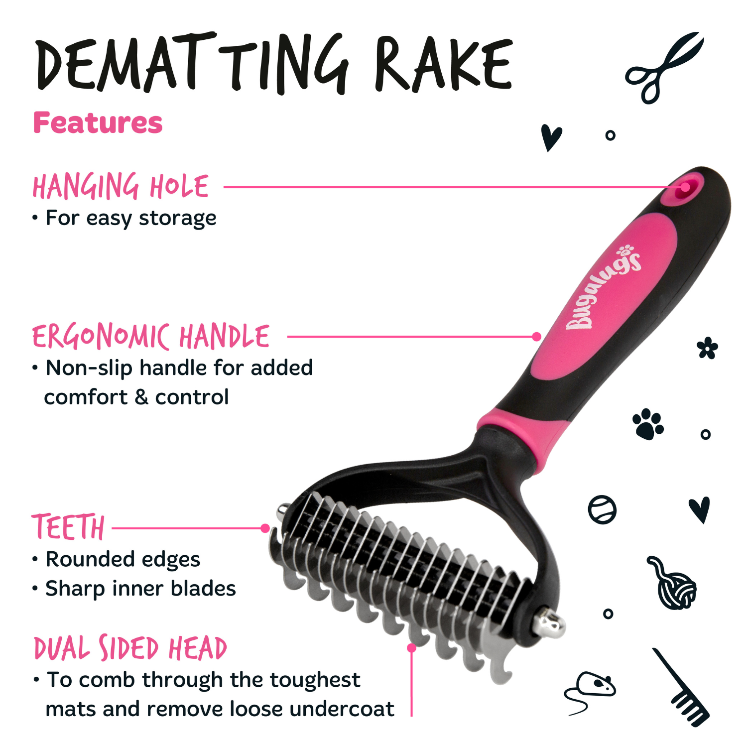 bugalugs-dematting-rake-double-sided-grooming-comb-doppelseitiger-entfilzungs-un image 2