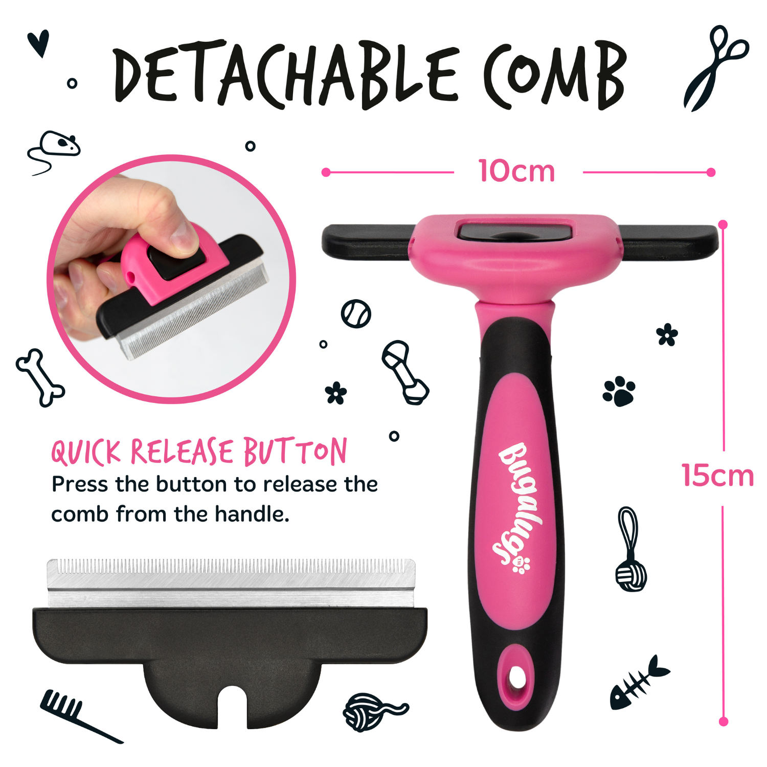 bugalugs-deshedding-comb-enthaarungskamm-gegen-unterwolle-f-r-hunde-katzen-pferd image 4