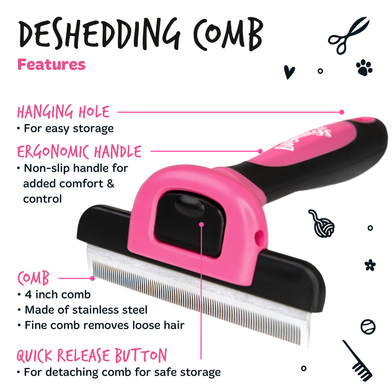 bugalugs-deshedding-comb-enthaarungskamm-gegen-unterwolle-f-r-hunde-katzen-pferd image 2