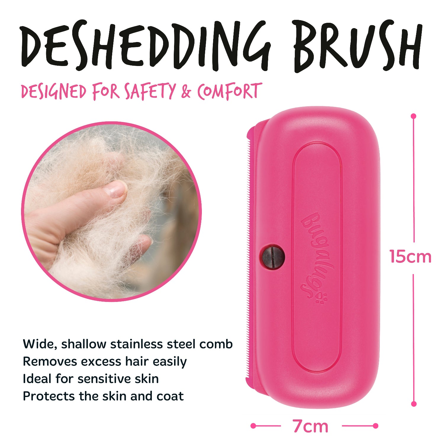 bugalugs-pink-deshedding-brush-unterwollb-rste-f-r-hunde-katzen-pferde-kleintier image 4