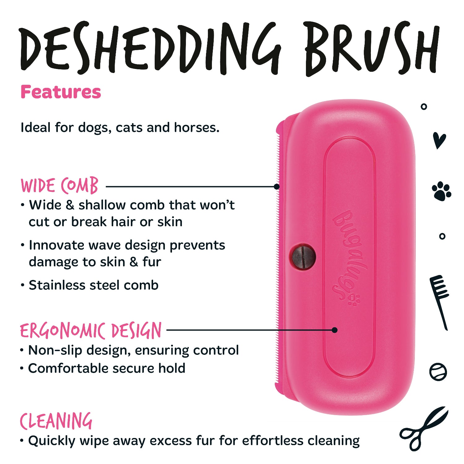 bugalugs-pink-deshedding-brush-unterwollb-rste-f-r-hunde-katzen-pferde-kleintier image 2