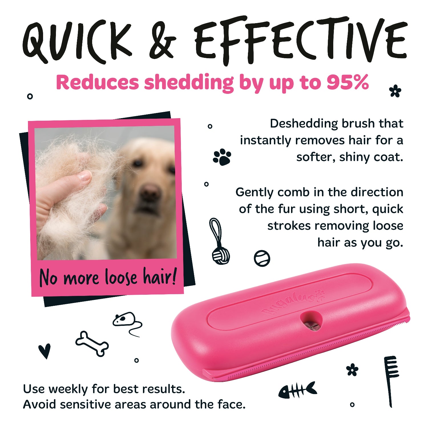 bugalugs-pink-deshedding-brush-unterwollb-rste-f-r-hunde-katzen-pferde-kleintier image 7