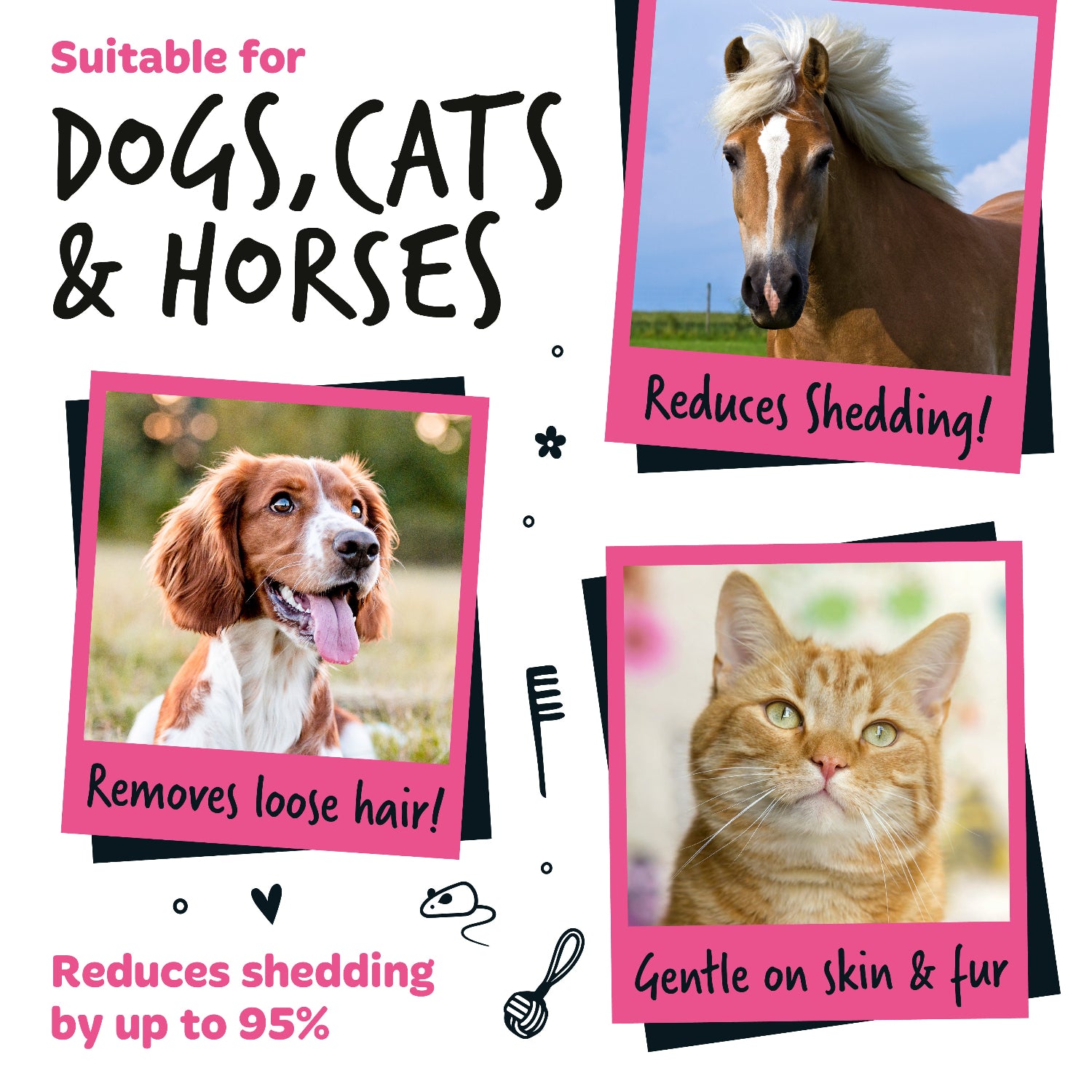 bugalugs-pink-deshedding-brush-unterwollb-rste-f-r-hunde-katzen-pferde-kleintier image 3