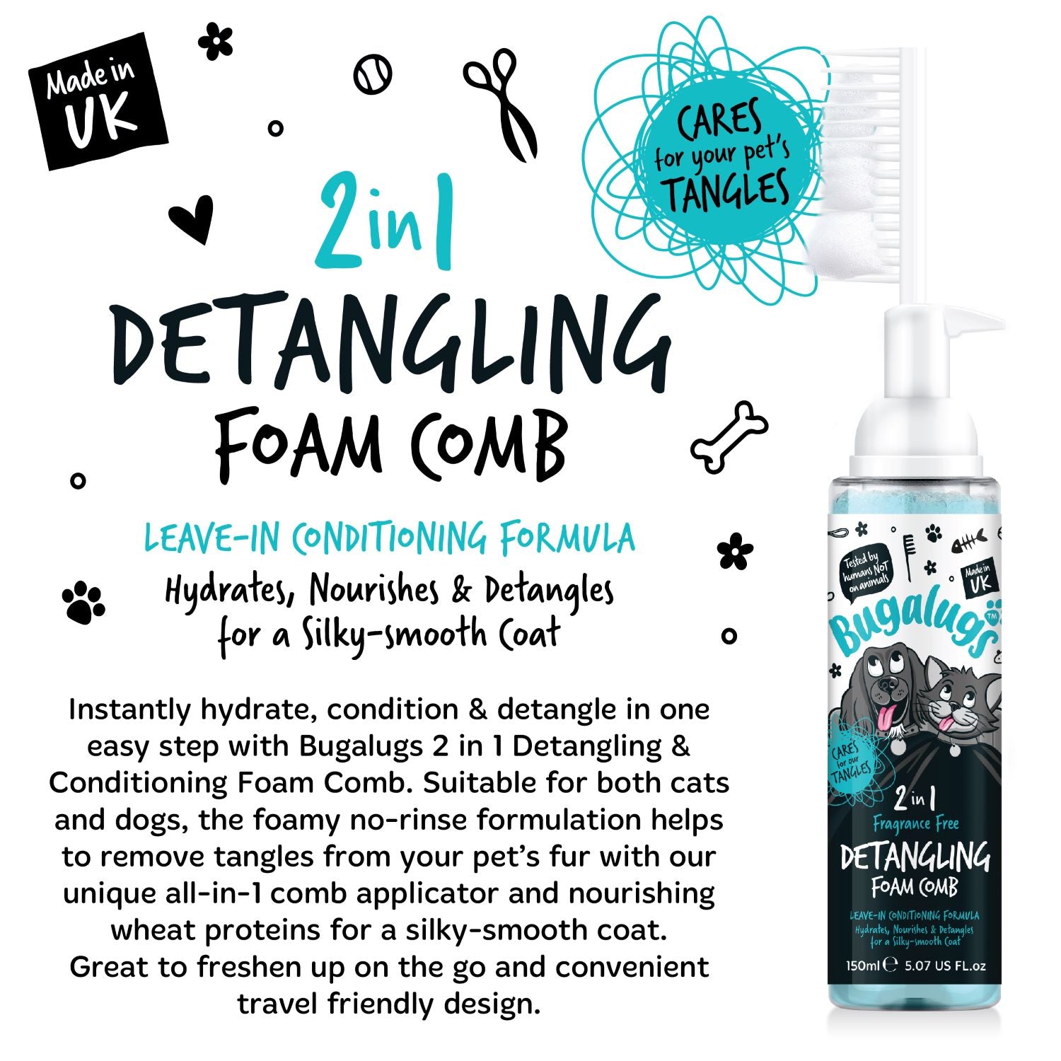 bugalugs-fragrance-free-2-in-1-detangling-foam-comb-parf-mfreier-entwirrungs-kam image 4