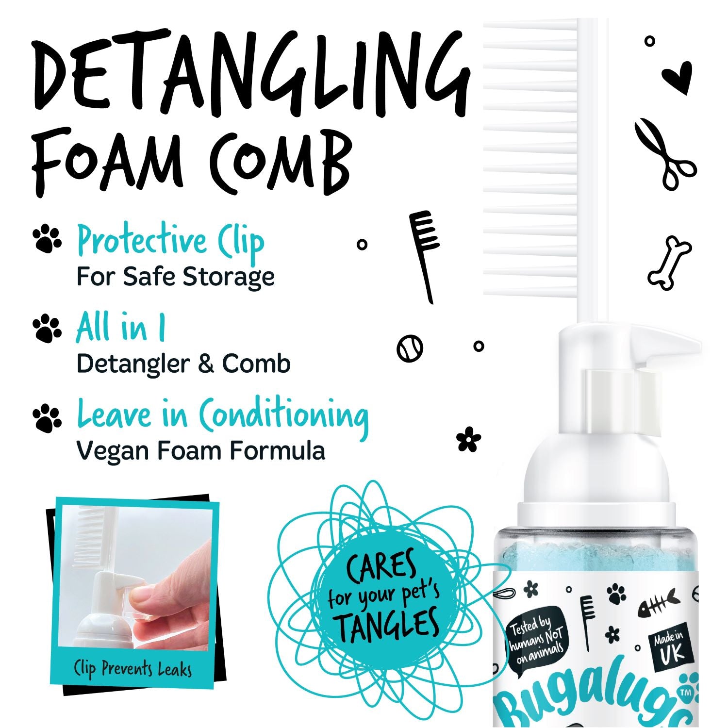 bugalugs-fragrance-free-2-in-1-detangling-foam-comb-parf-mfreier-entwirrungs-kam image 5