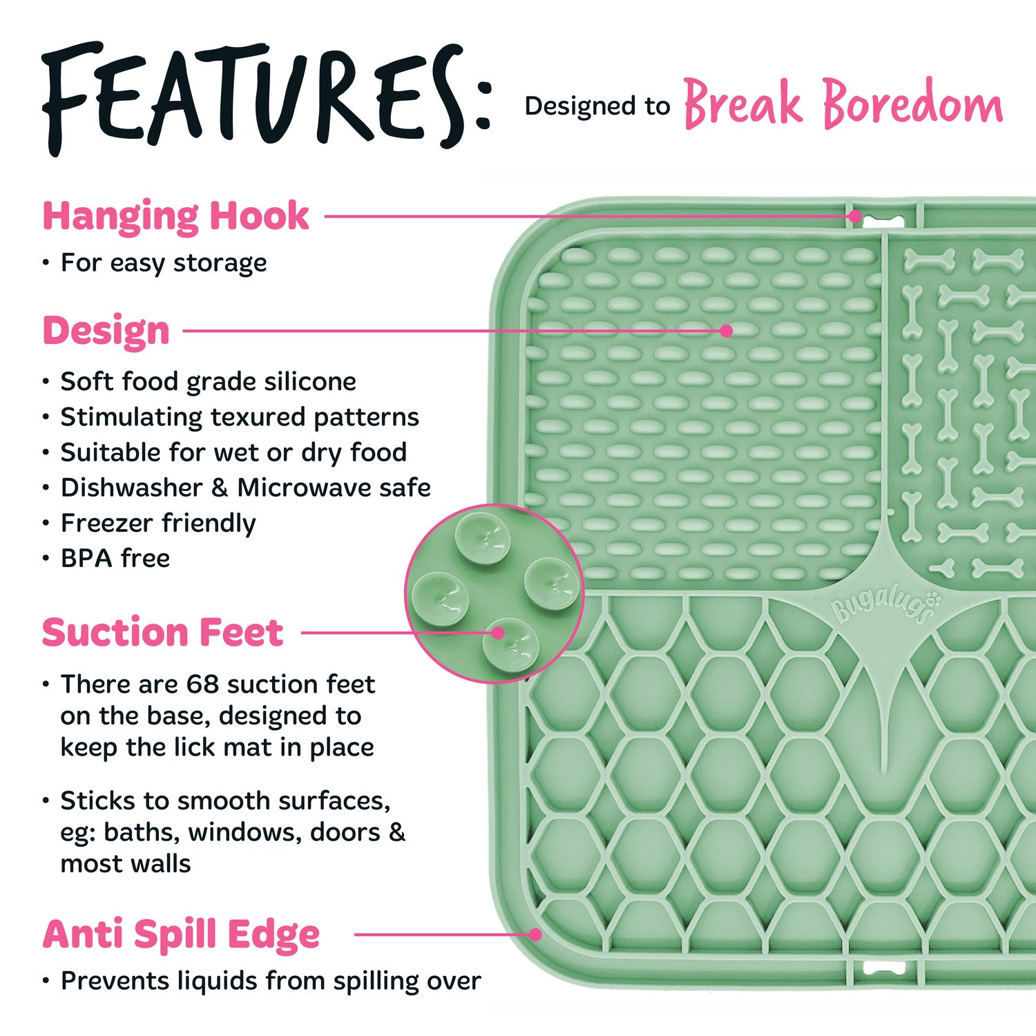bugalugs-boredom-breaker-lick-mat-f-r-hunde-katzen-gr-n-texturierte-leckmatte-ge image 2