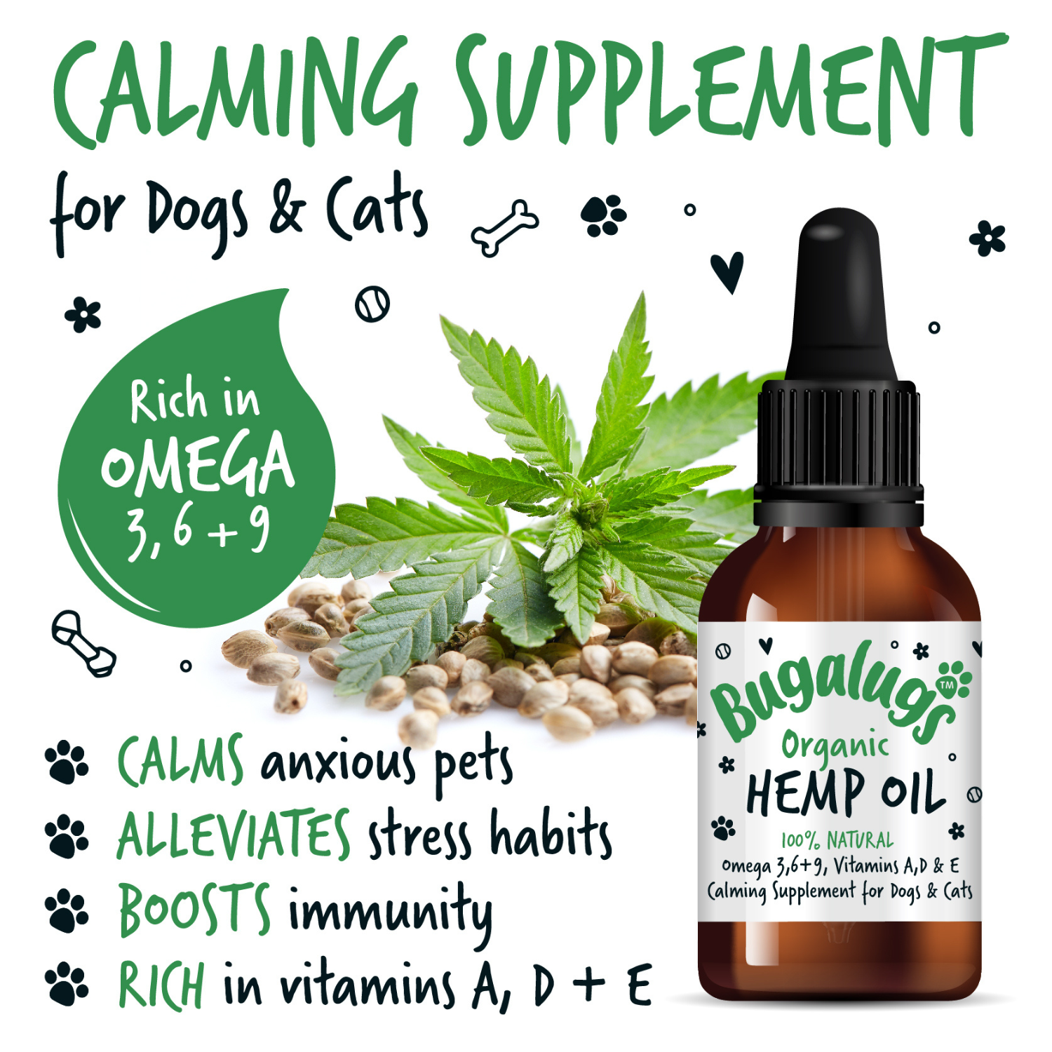 bugalugs-organic-hemp-oil-100-nat-rliches-beruhigungs-l-f-r-hunde-katzen-mit-ome image 4