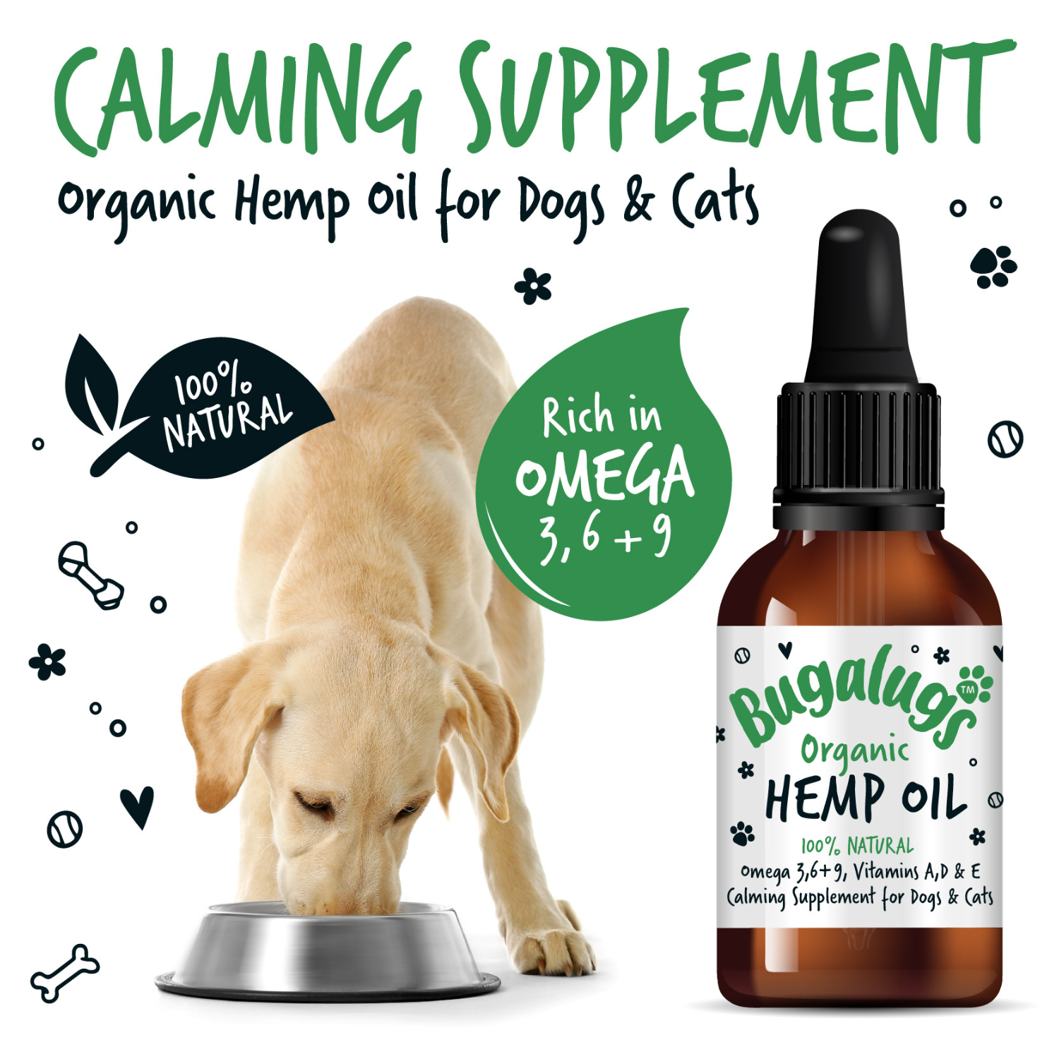 bugalugs-organic-hemp-oil-100-nat-rliches-beruhigungs-l-f-r-hunde-katzen-mit-ome image 2