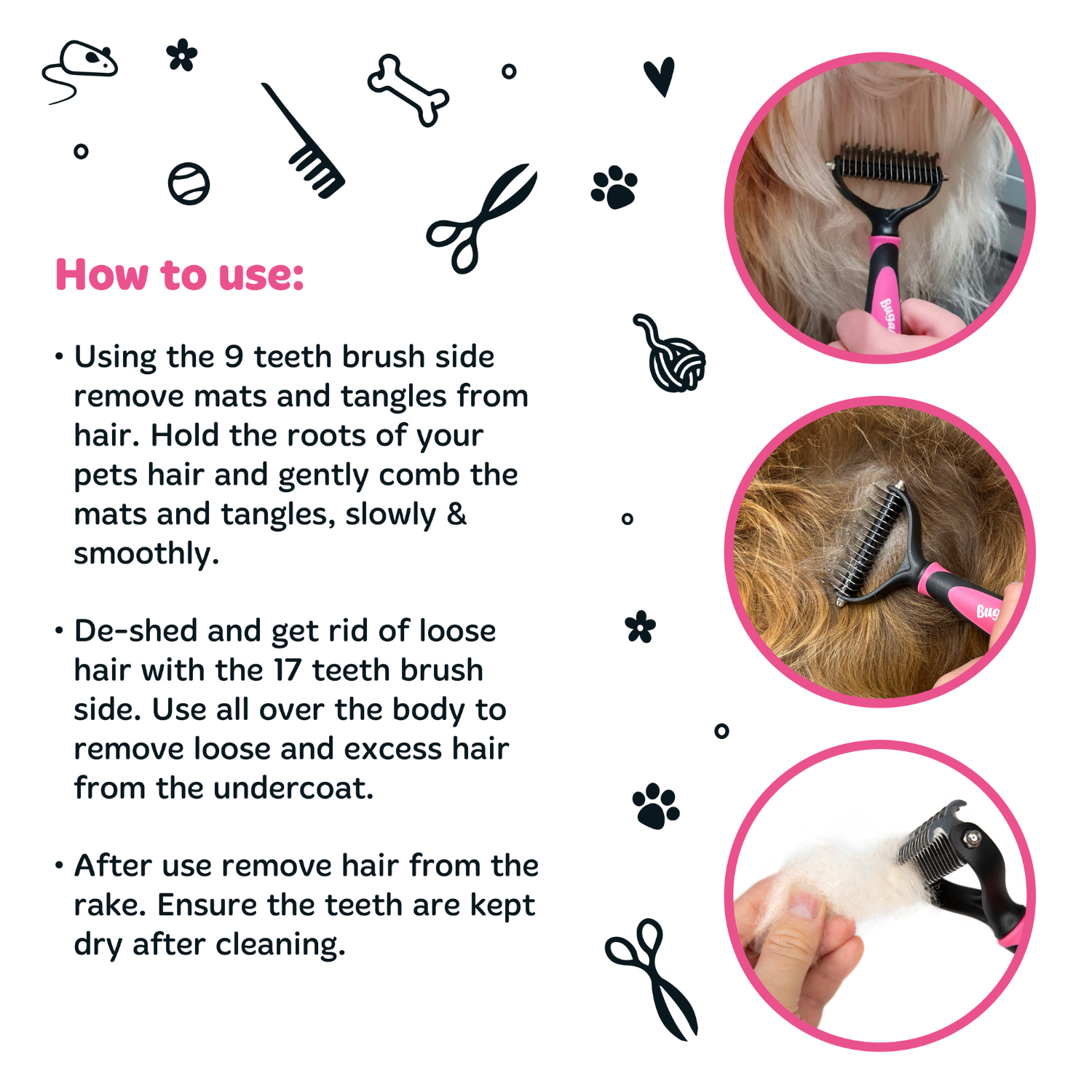 bugalugs-dematting-rake-double-sided-grooming-comb-doppelseitiger-entfilzungs-un image 7
