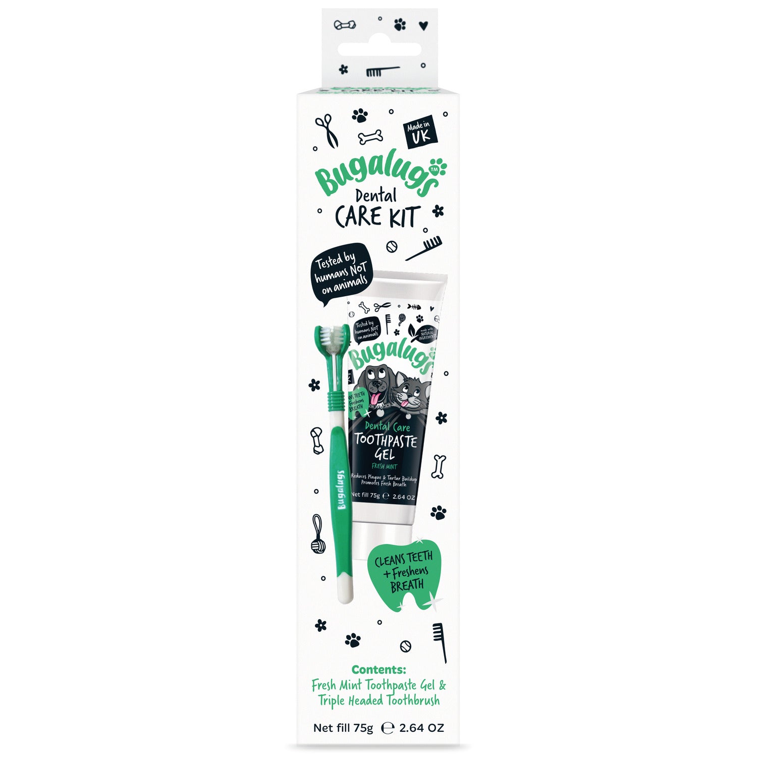 bugalugs-dental-care-kit-zahnpasta-gel-triple-headed-toothbrush-f-r-hunde-katzen image 1