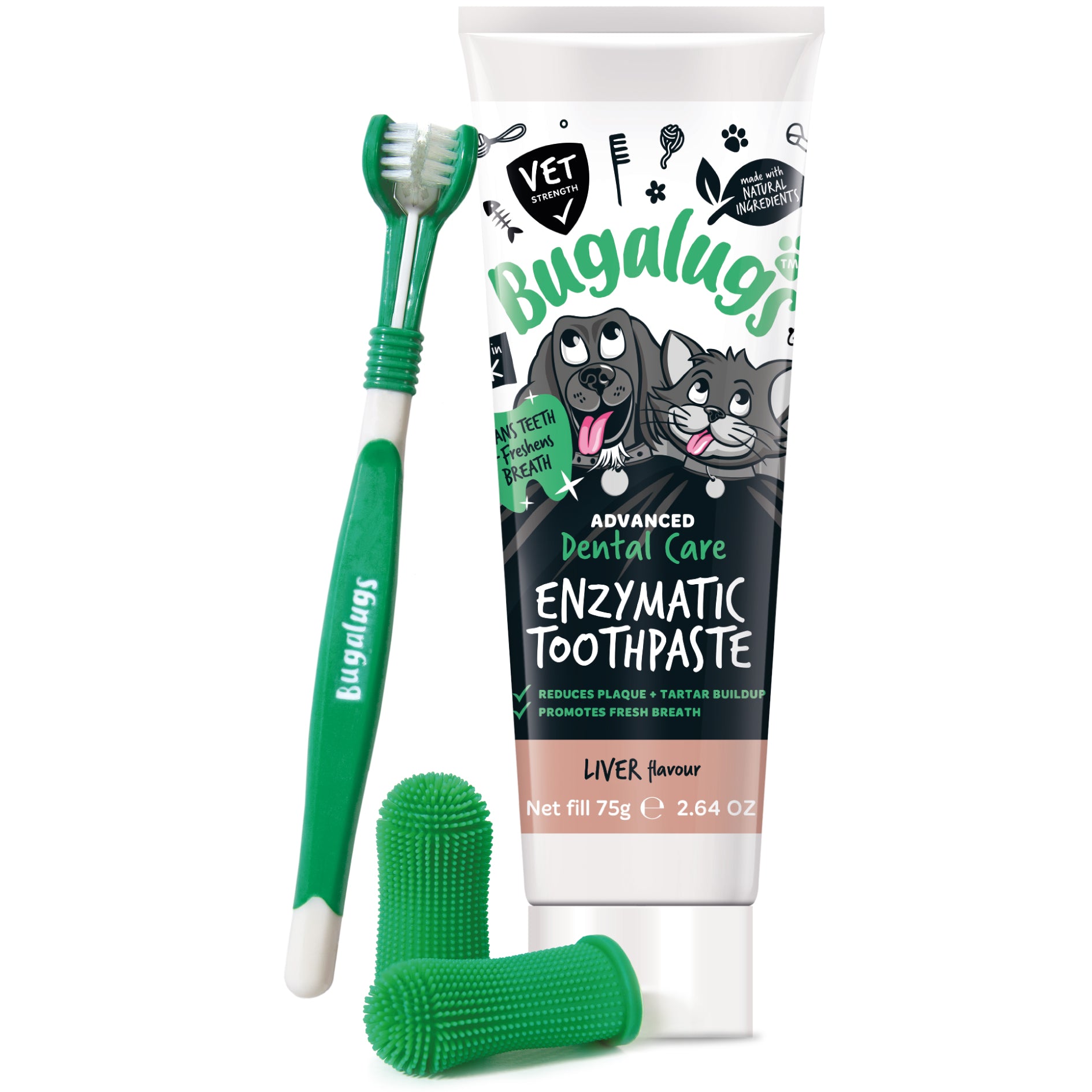 bugalugs-dental-care-kit-f-r-hunde-katzen-enzym-zahnpasta-triple-headed-fingerza image 2