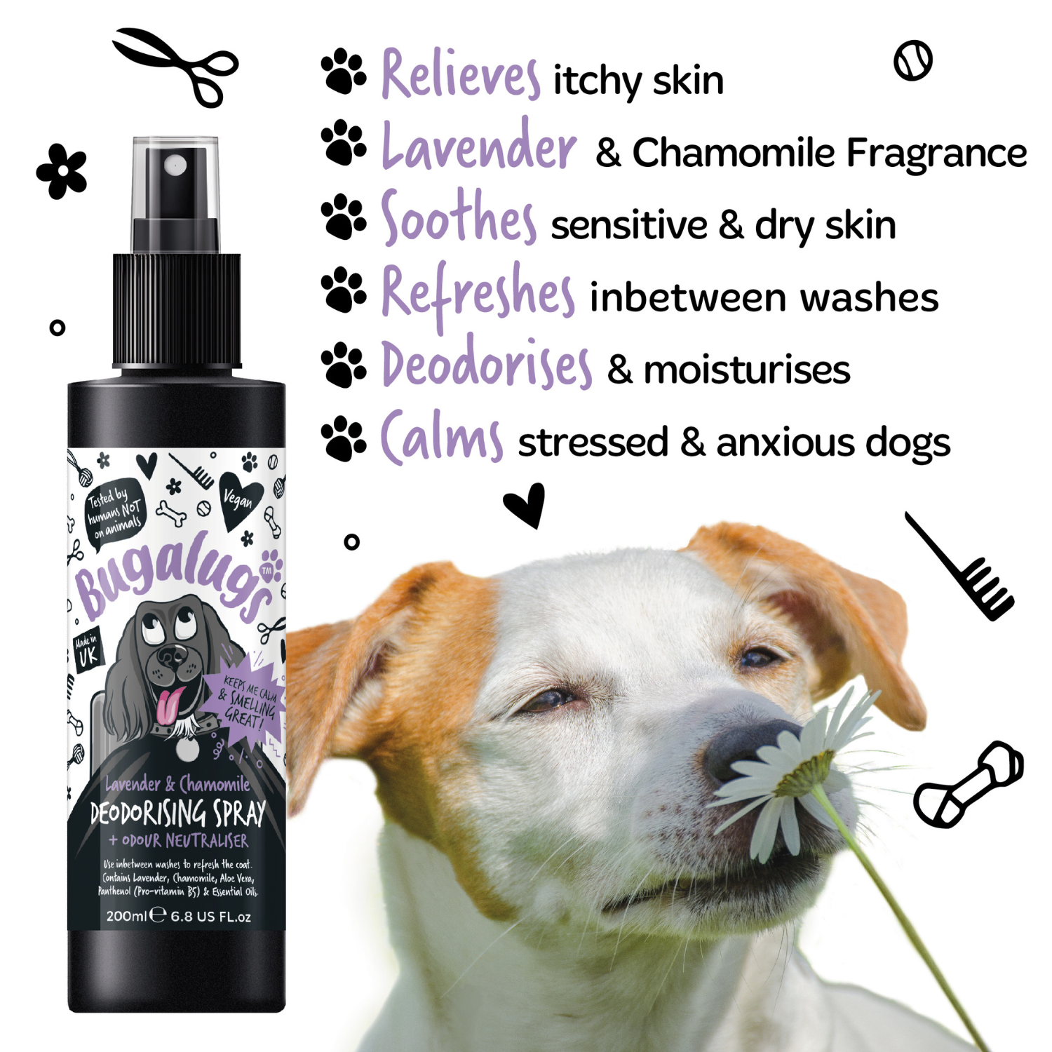 bugalugs-lavender-chamomile-dog-deodorising-spray-beruhigendes-hundeparf-m-mit-g image 3