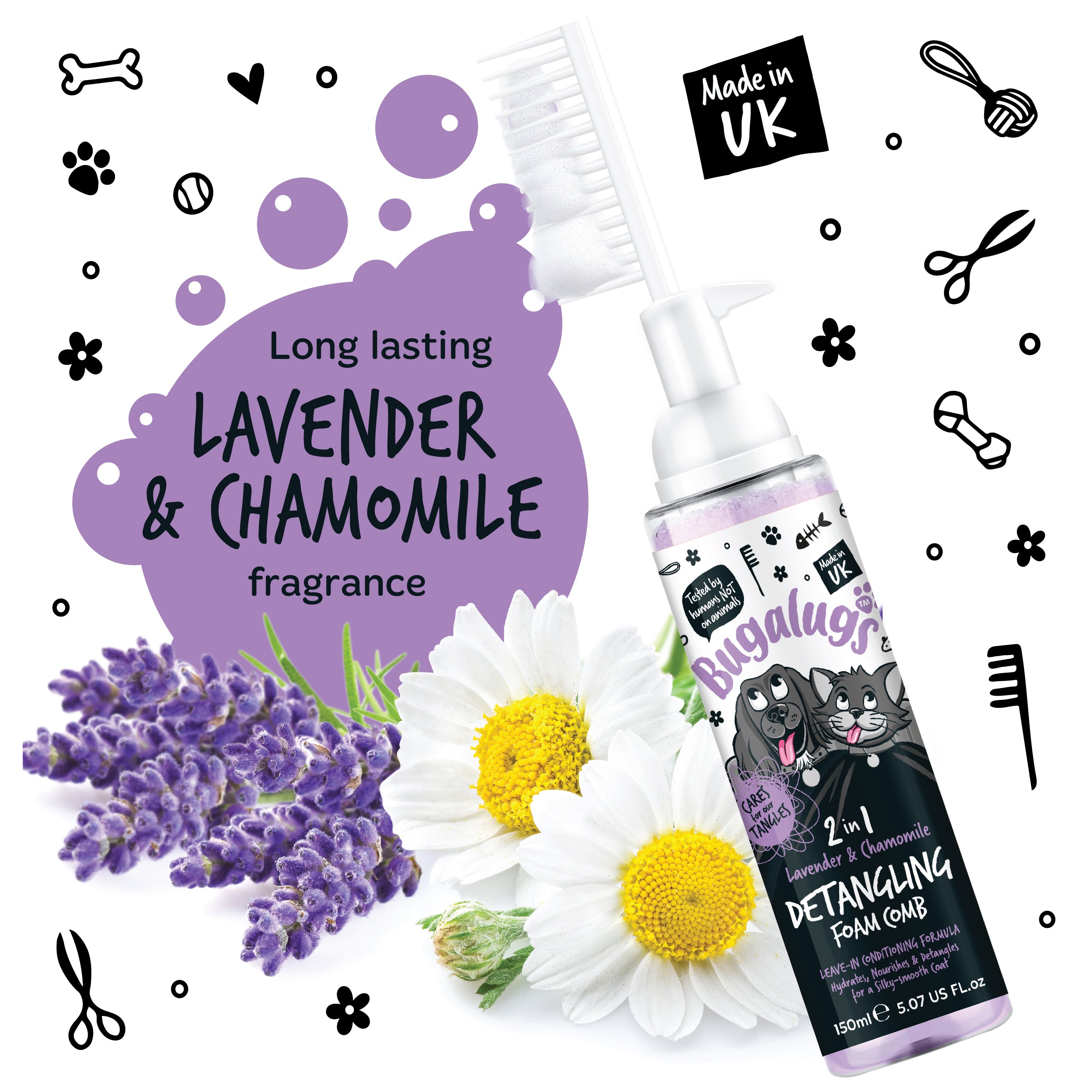 bugalugs-lavendel-kamille-2-in-1-entwirr-schaumkamm-f-r-hunde-katzen-leave-in-pf image 2