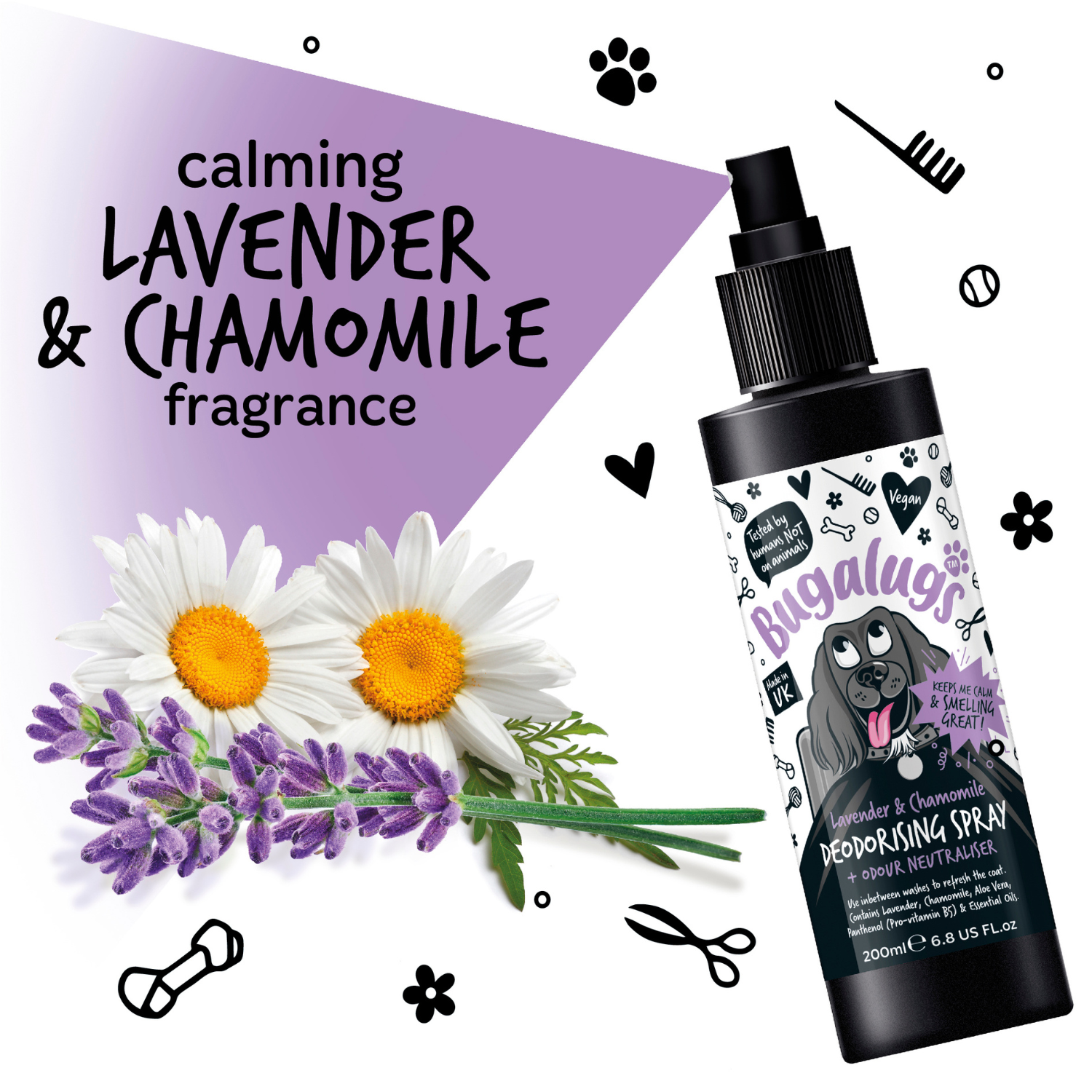 bugalugs-lavender-chamomile-dog-deodorising-spray-beruhigendes-hundeparf-m-mit-g image 2