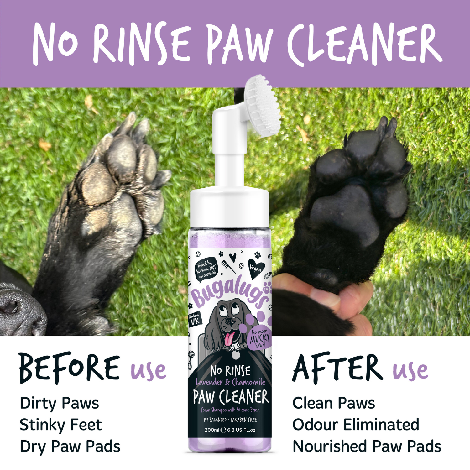 bugalugs-lavendel-kamille-no-rinse-pfotenreiniger-f-r-hunde-katzen-mit-silikon-b image 5