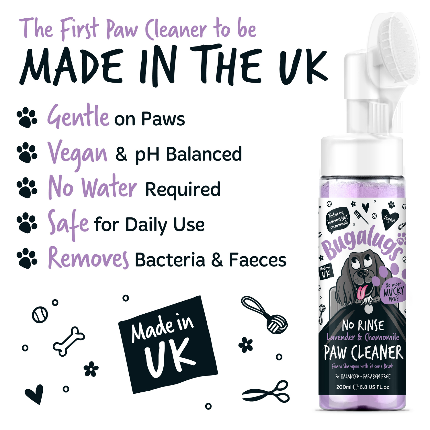 bugalugs-lavendel-kamille-no-rinse-pfotenreiniger-f-r-hunde-katzen-mit-silikon-b image 4