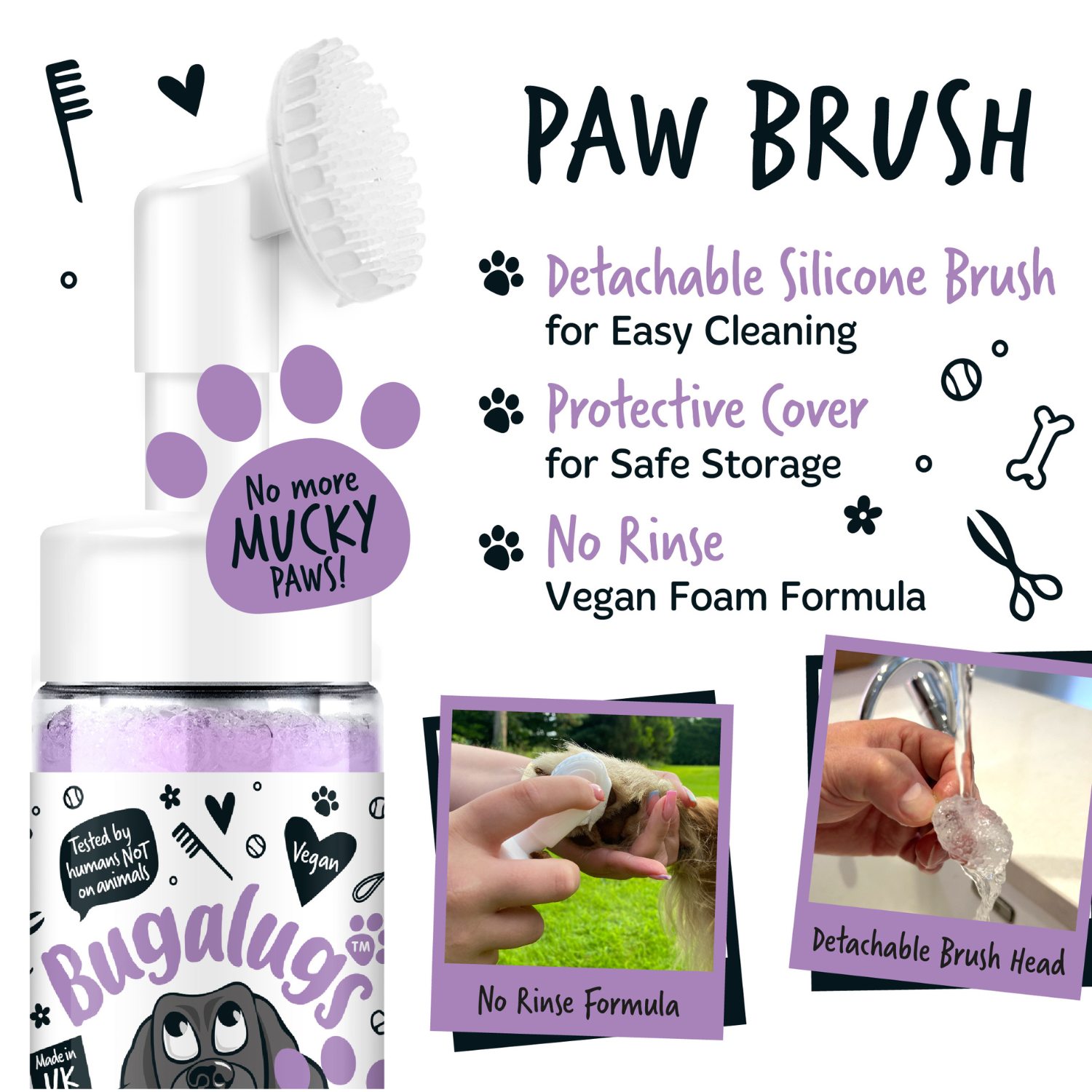bugalugs-lavendel-kamille-no-rinse-pfotenreiniger-f-r-hunde-katzen-mit-silikon-b image 2