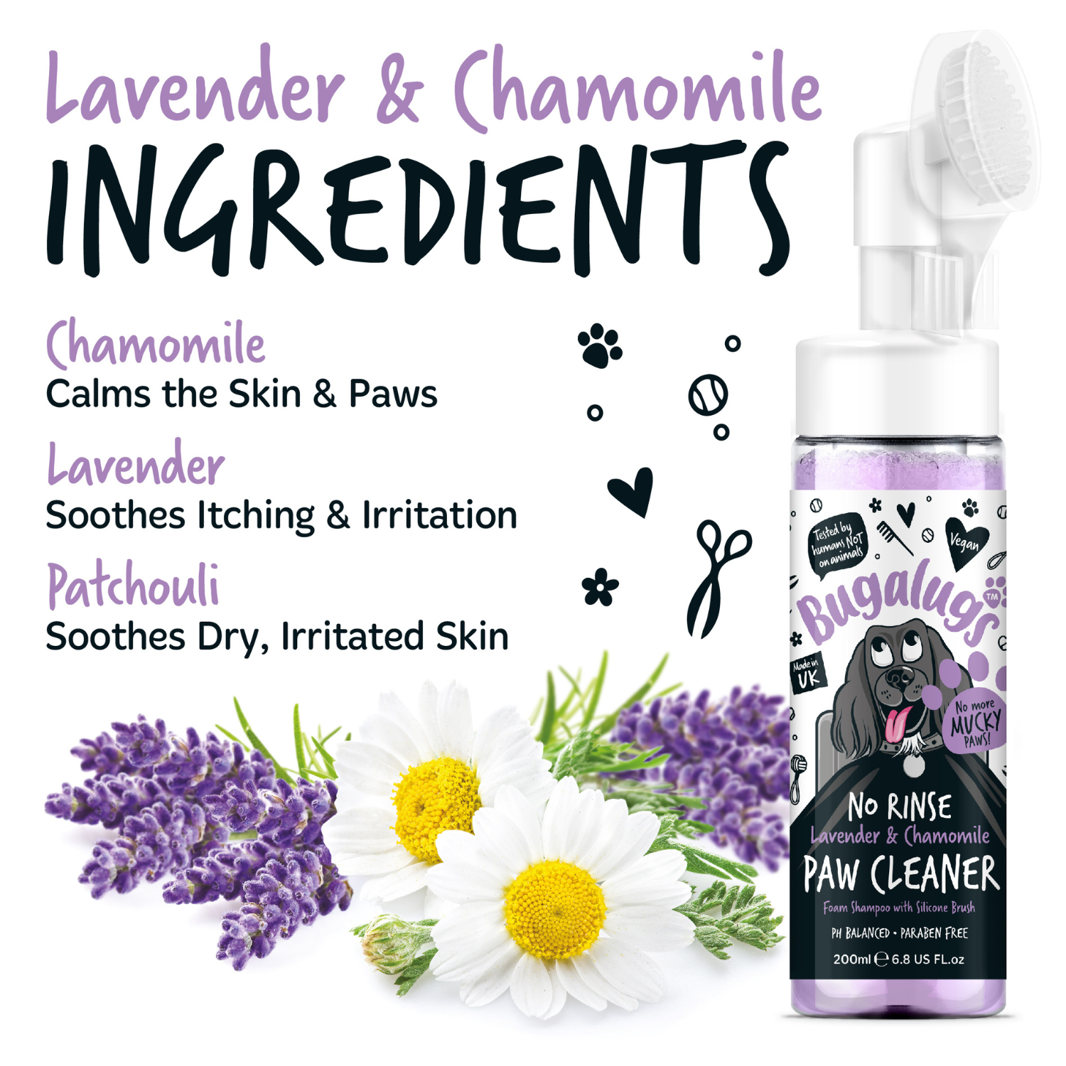 bugalugs-lavendel-kamille-no-rinse-pfotenreiniger-f-r-hunde-katzen-mit-silikon-b image 3