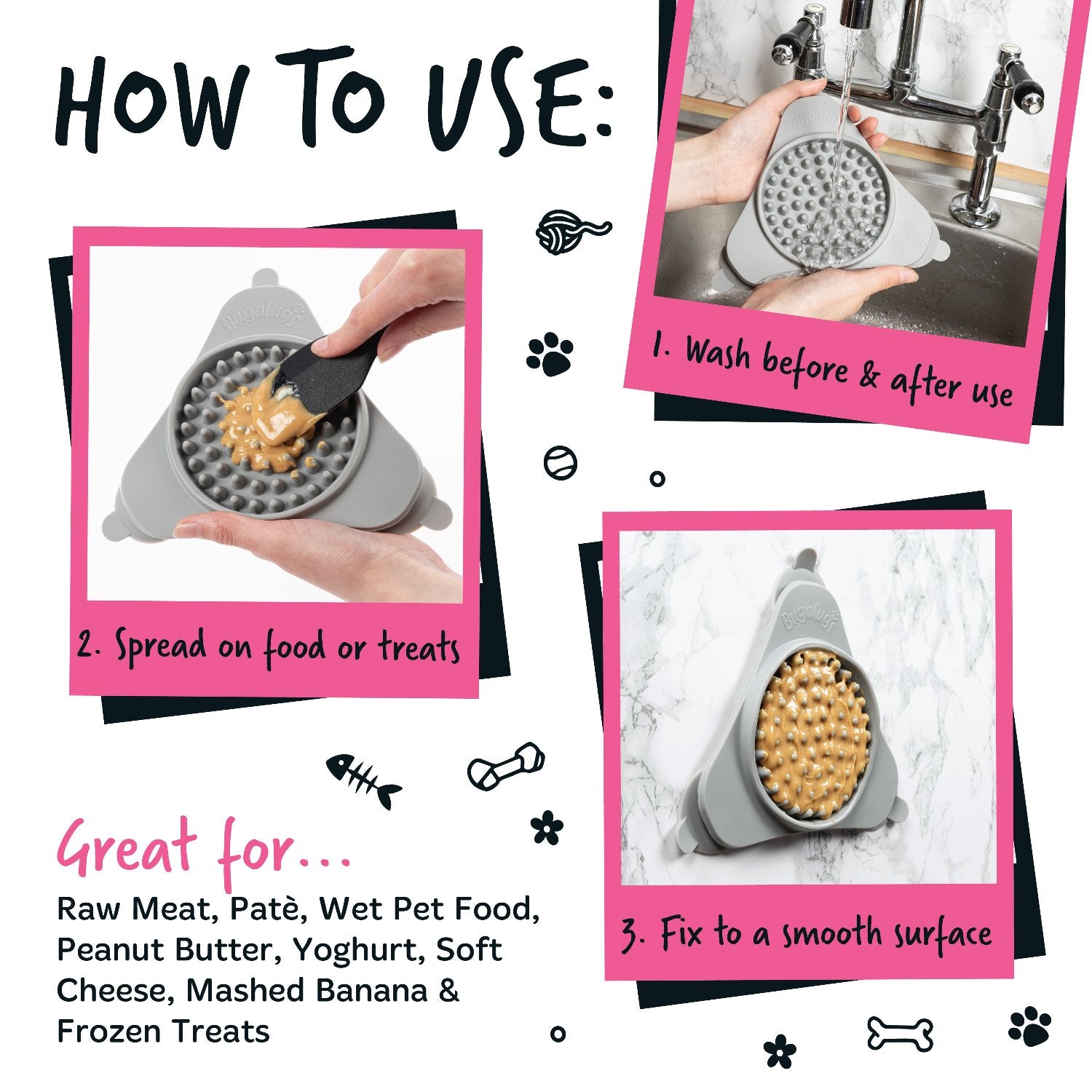 bugalugs-triangle-lick-pad-f-r-hunde-katzen-schwarz-lickimat-mit-saugn-pfen image 7