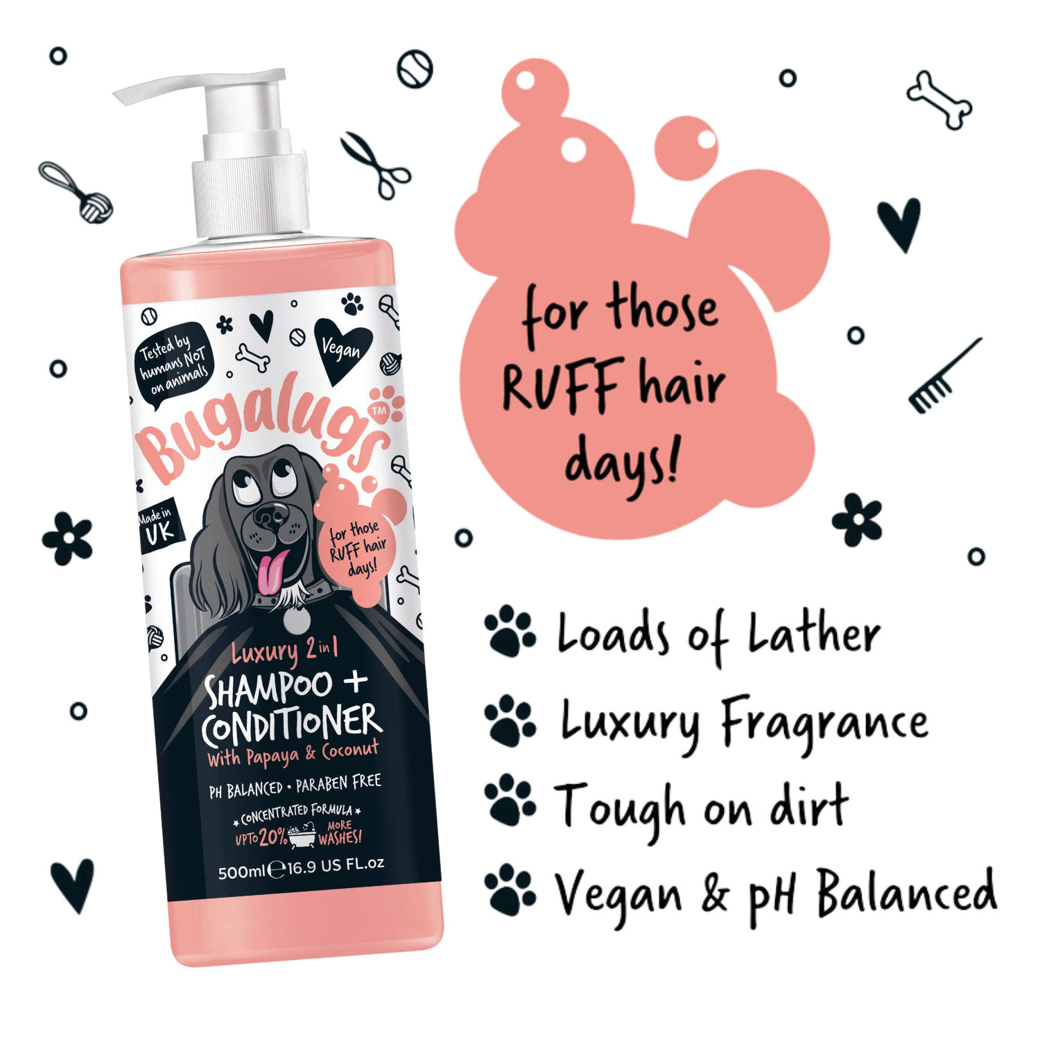 bugalugs-luxury-2-in-1-dog-shampoo-conditioner-mit-papaya-kokos image 2