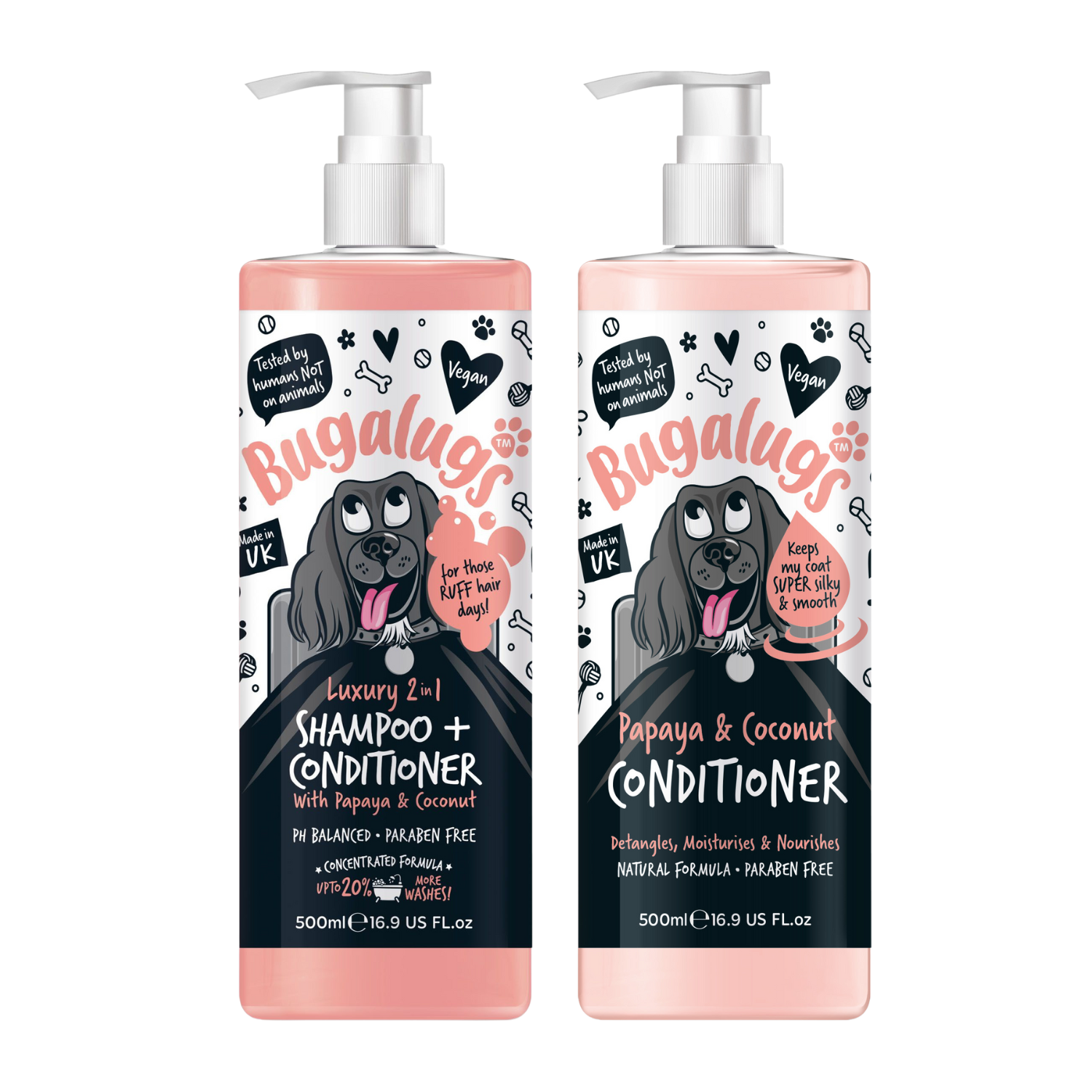 bugalugs-luxury-papaya-coconut-dog-shampoo-conditioner-duo-2-in-1-set-mit-2x-500 image 1