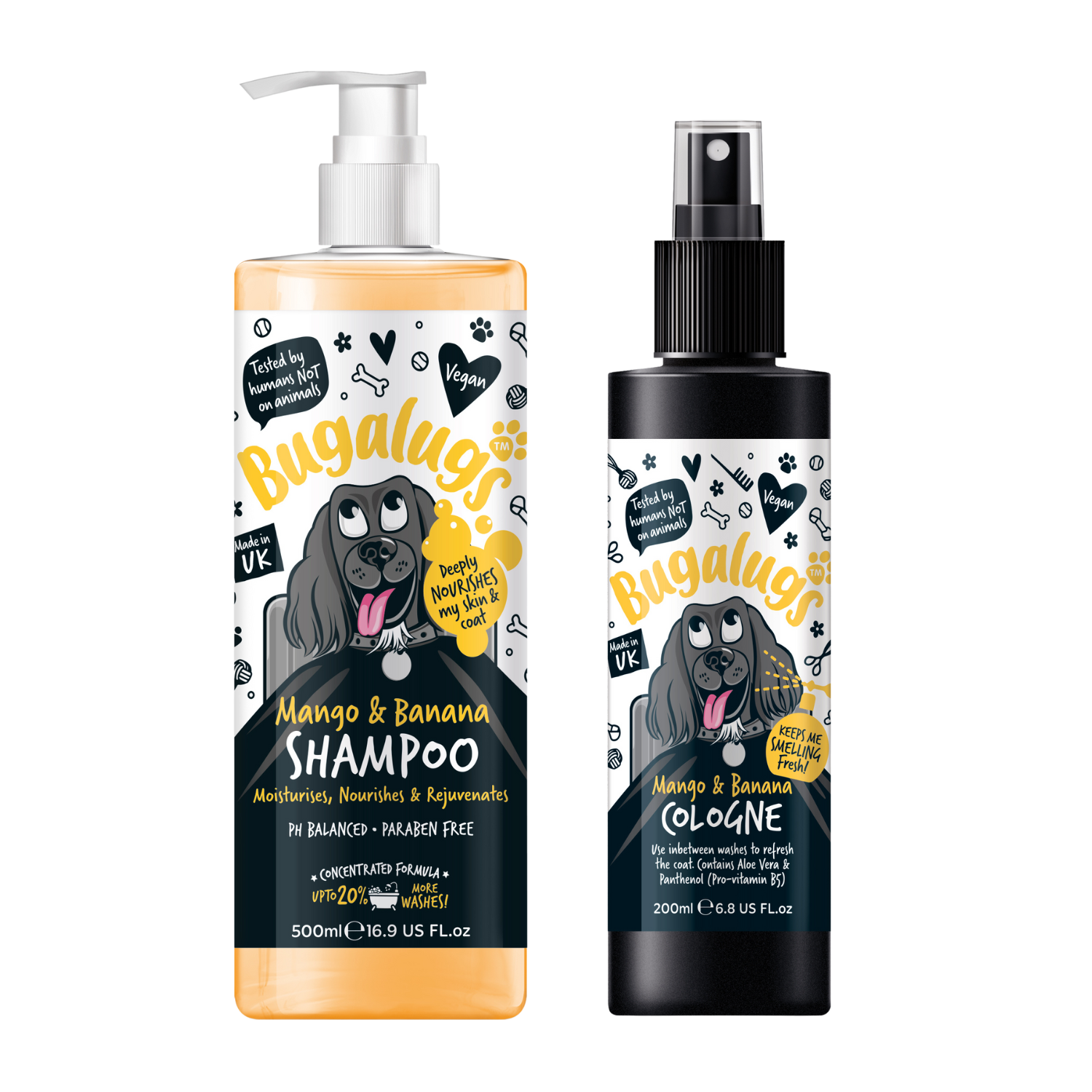 bugalugs-mango-banana-hundefpflege-set-shampoo-500-ml-cologne-200-ml-vegan-tierv image 1