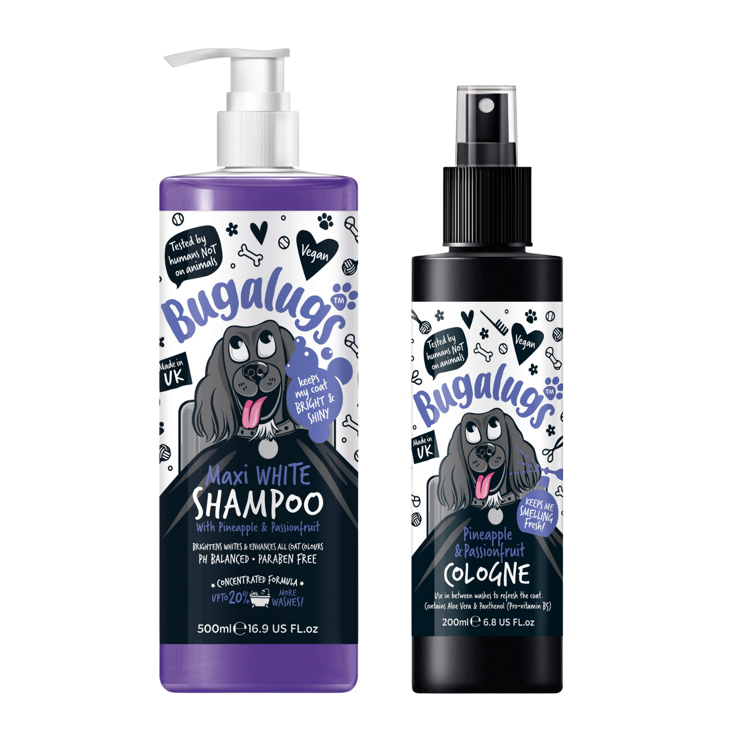 bugalugs-maxi-white-hundeshampoo-cologne-set-mit-ananas-passionsfrucht-aufhellun image 1